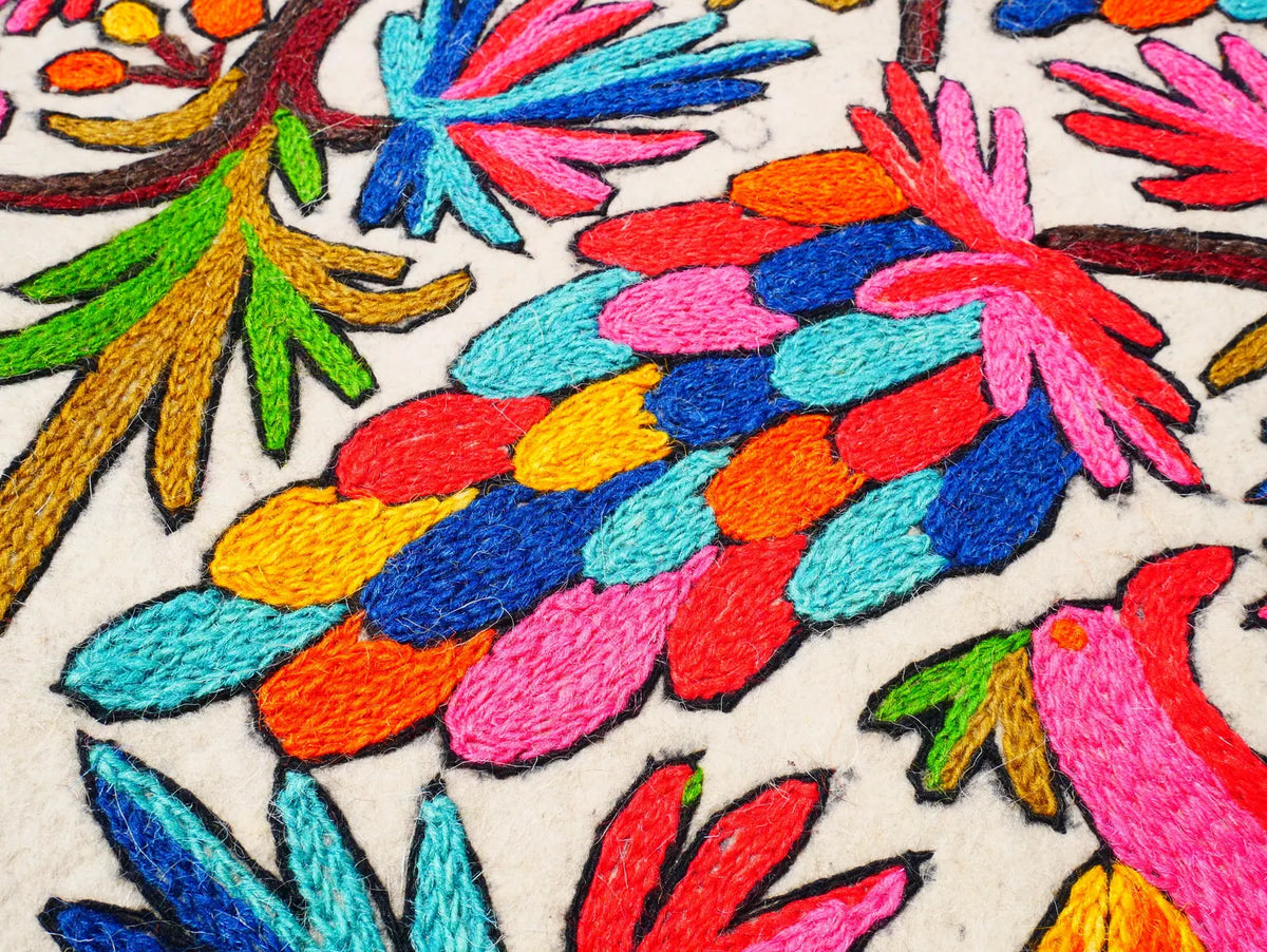 Kashmiri Artisan Rug Hand-Felted Namda From Kashmir | Floral Embroidered Boho Area Carpet