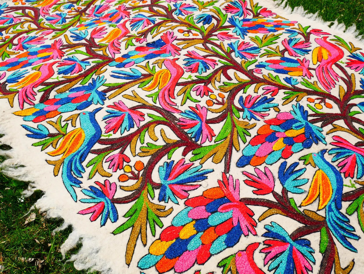 Kashmiri Artisan Rug Hand-Felted Namda From Kashmir | Floral Embroidered Boho Area Carpet