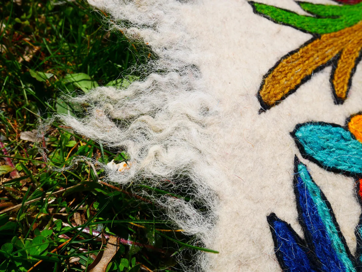 Kashmiri Artisan Rug Hand-Felted Namda From Kashmir | Floral Embroidered Boho Area Carpet