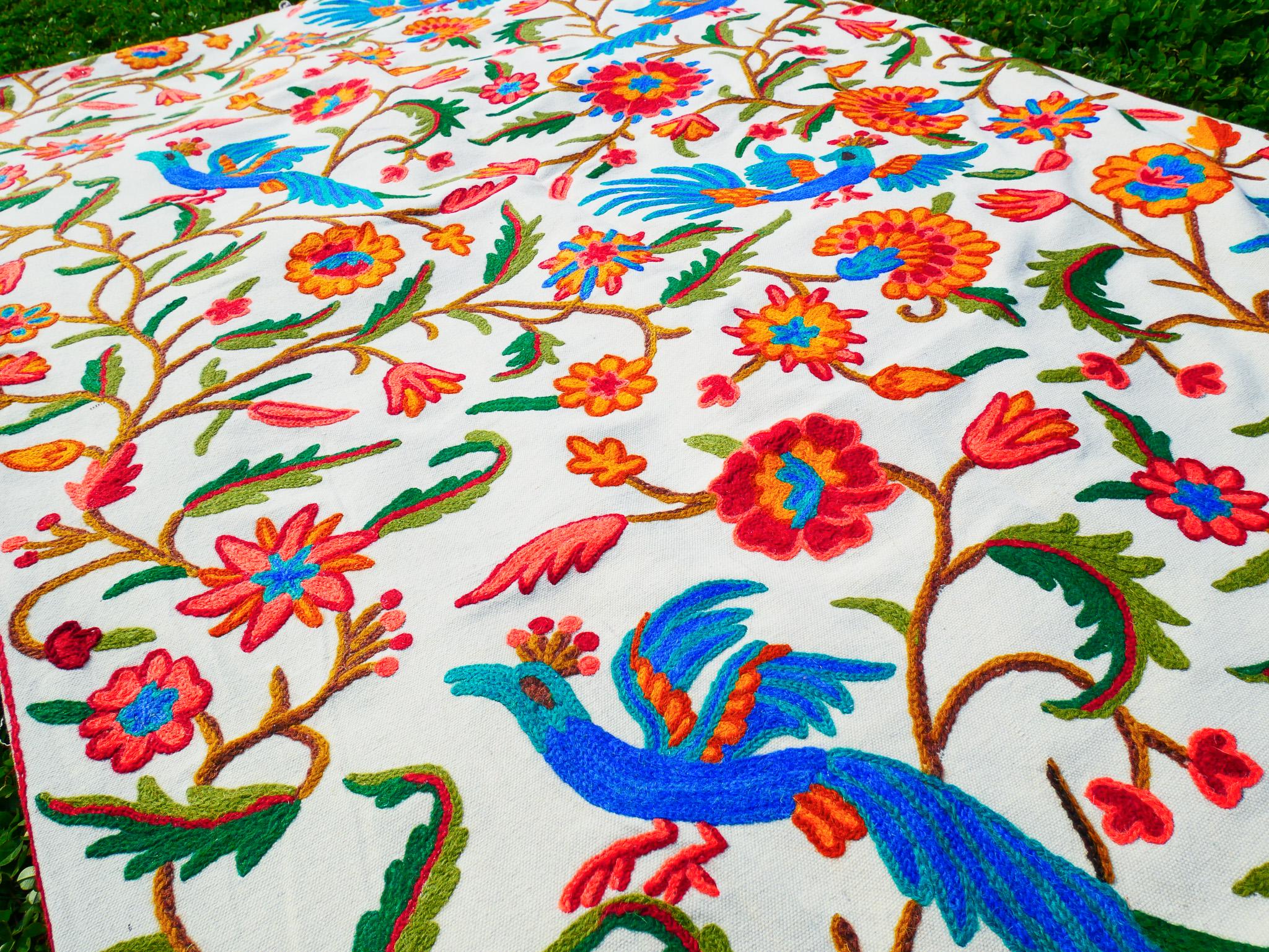 Embroidered Tapestry Kashmiri Wall Hanging 3x5ft Cotton and Wool Wall Decor