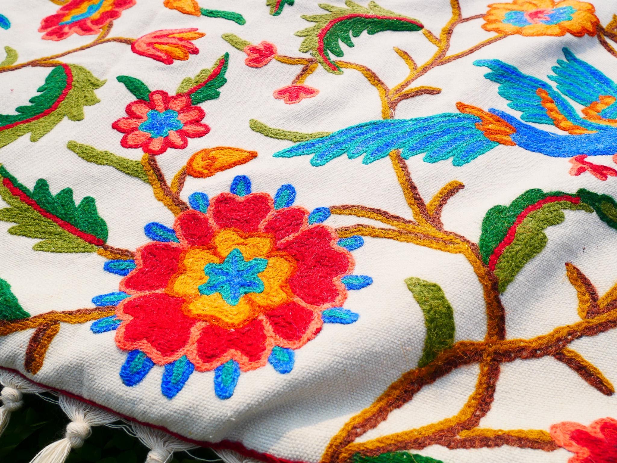 Embroidered Tapestry Kashmiri Wall Hanging 3x5ft Cotton and Wool Wall Decor