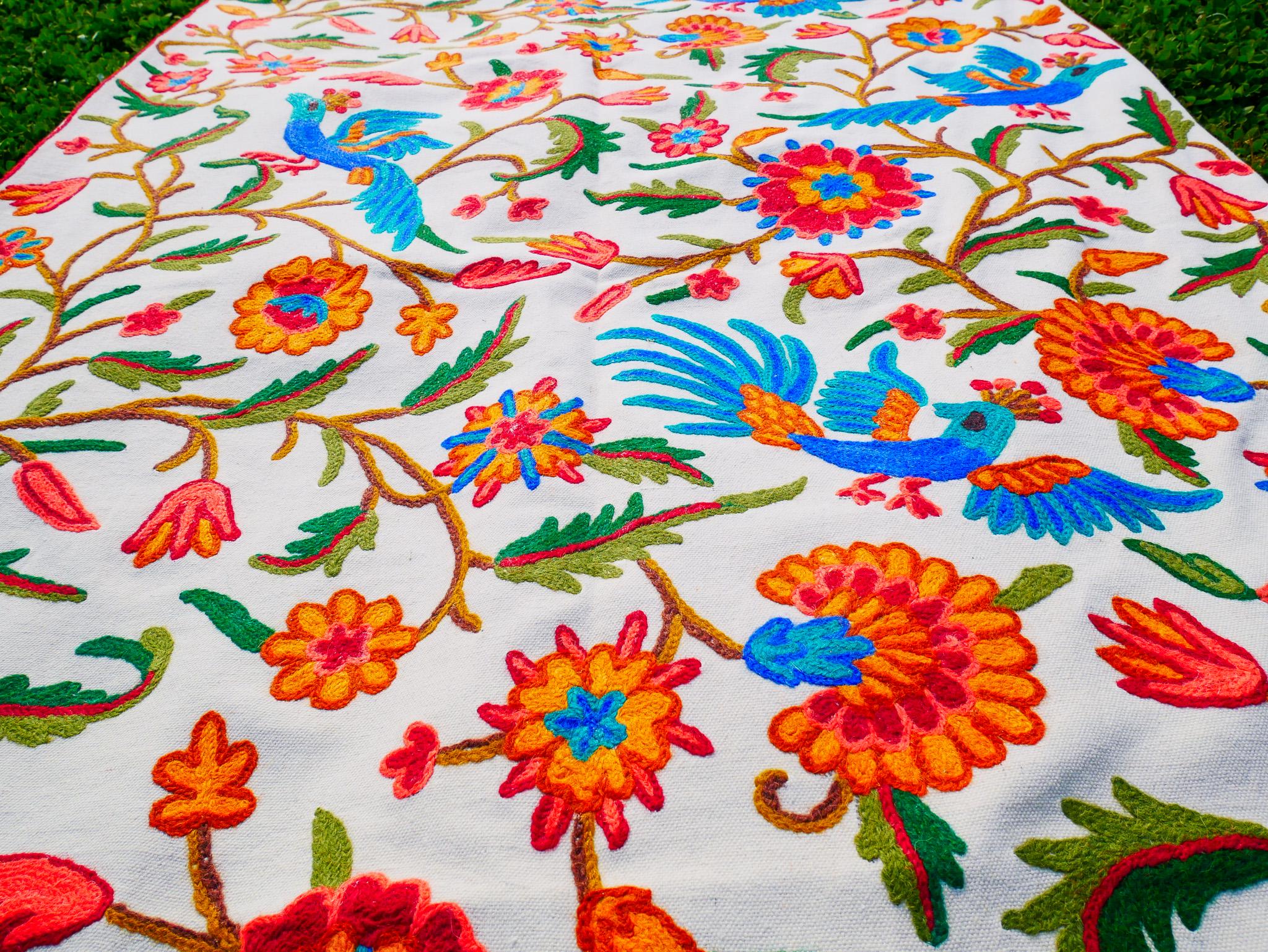 Embroidered Tapestry Kashmiri Wall Hanging 3x5ft Cotton and Wool Wall Decor