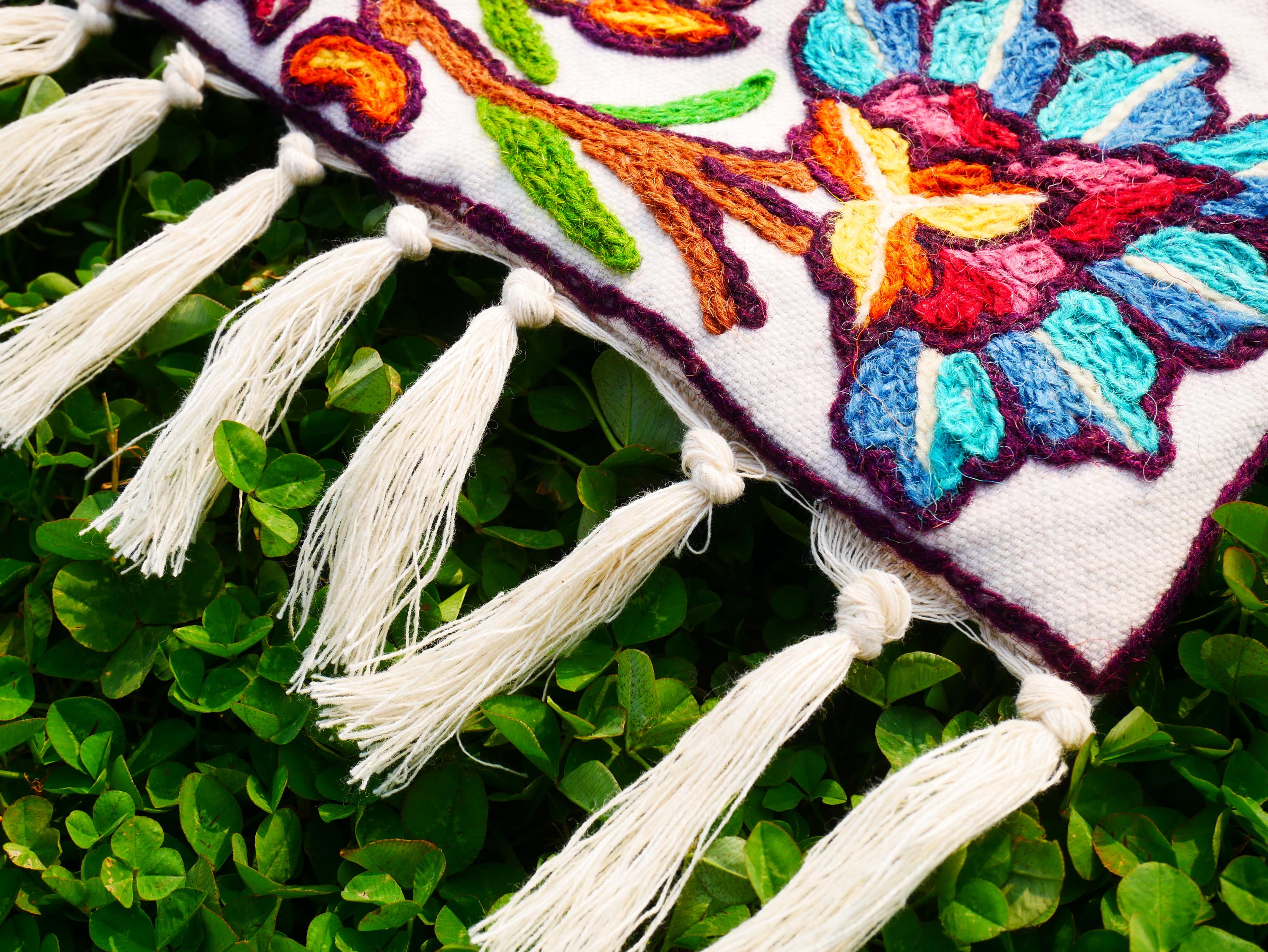 Kashmiri Embroidered Wall Hanging — Floral design, Wool on Cotton