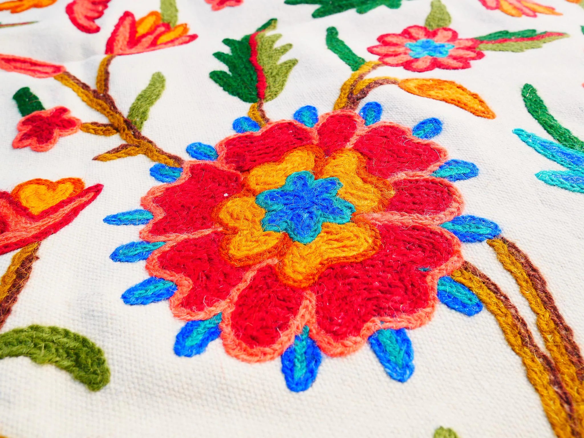 Embroidered Tapestry Kashmiri Wall Hanging 3x5ft Cotton and Wool Wall Decor