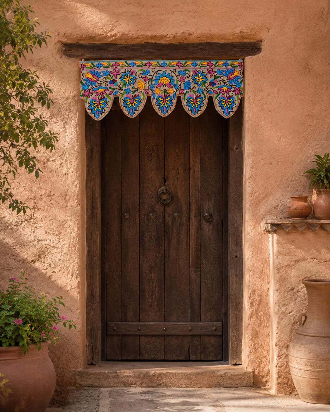 Cenefa de puerta Toran de Cachemira de 99 cm, bordado a mano floral de algodón y lana, banner de bordado Crewel, decoración bohemia para pared/ventana
