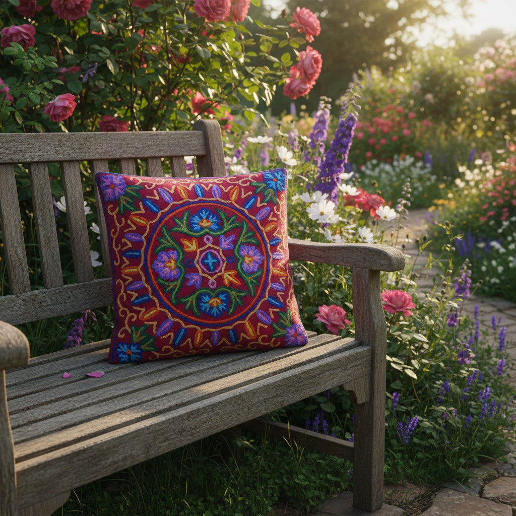 Colorful Kashmiri Crewel Pillow Covers: Handcrafted by Artisans 16x16 inches