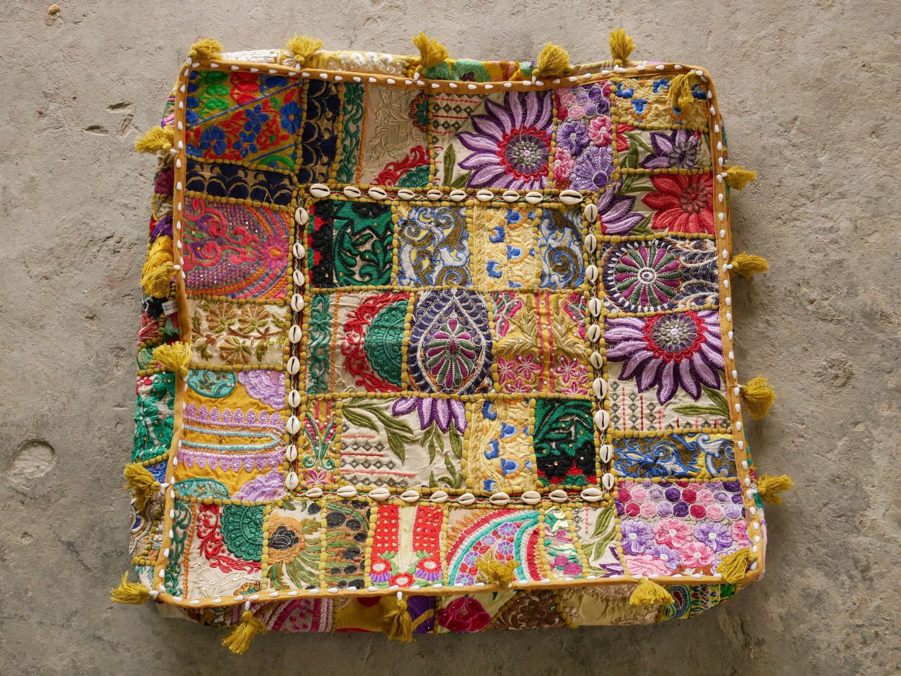 24" Floor pillow cover -Masala- square pouf cushion - Indian style handmade floor seating - The Shanti Home