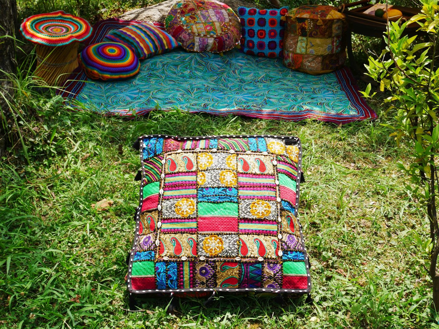 24" floor pillow, bohemian patchwork floor cushion cover | Indian meditation cushion - The Shanti Home