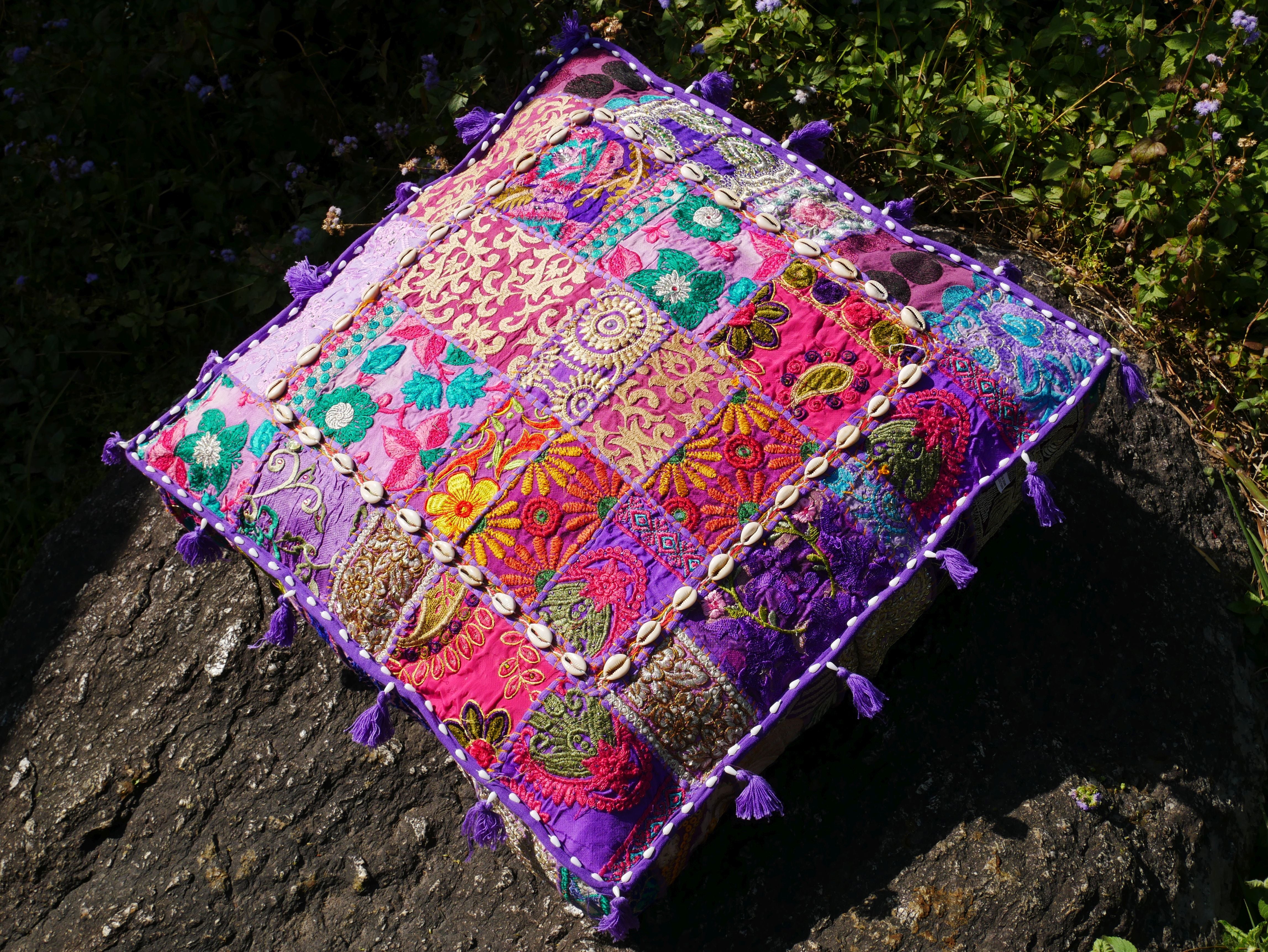 24" Floor pillow cover purple square pouf cushion - Indian style floor seating - The Shanti Home