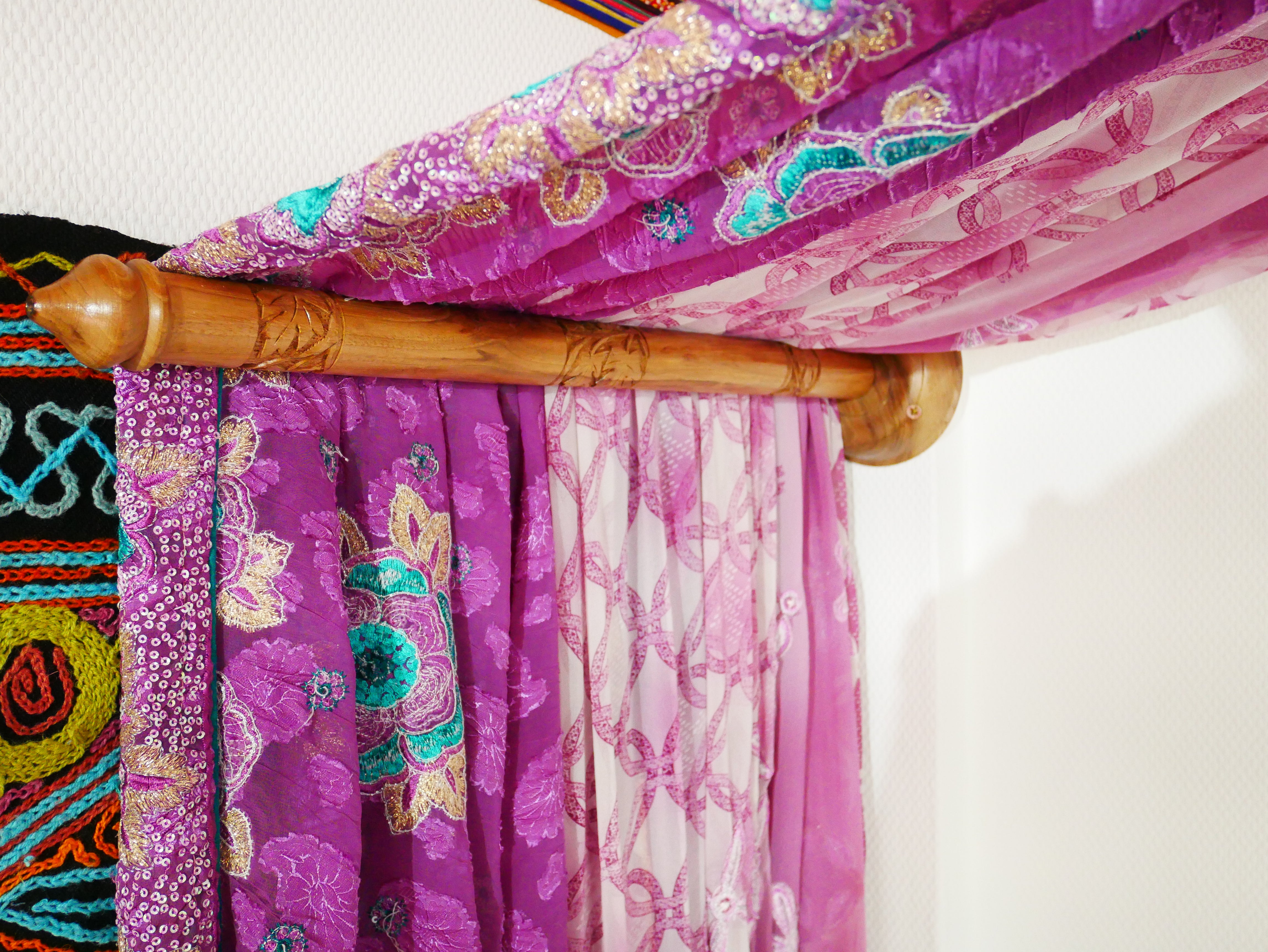 Saree canopy frame with handcrafted walnut wood rods | Boho bed canopy - The Shanti Home