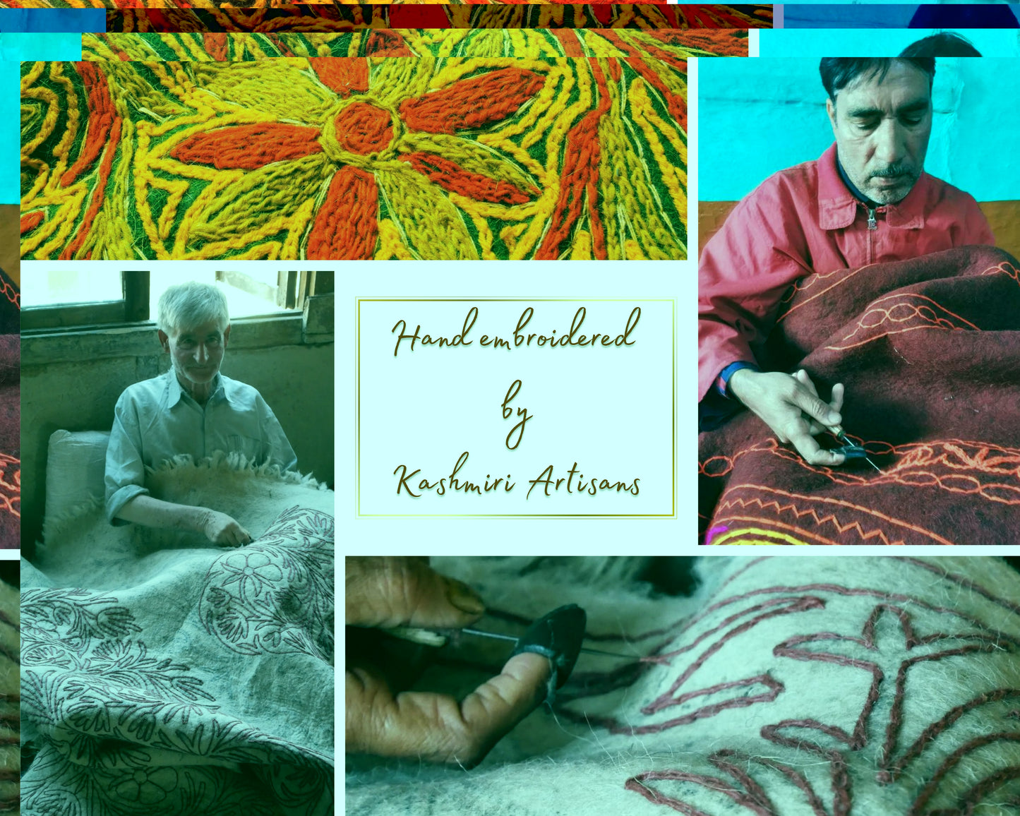 Round rug - Indian wool rug 36" | Meditation mat - Kashmiri "Namda" boho accent rug | Hand felted, floral embroidery - yoga rug | - The Shanti Home