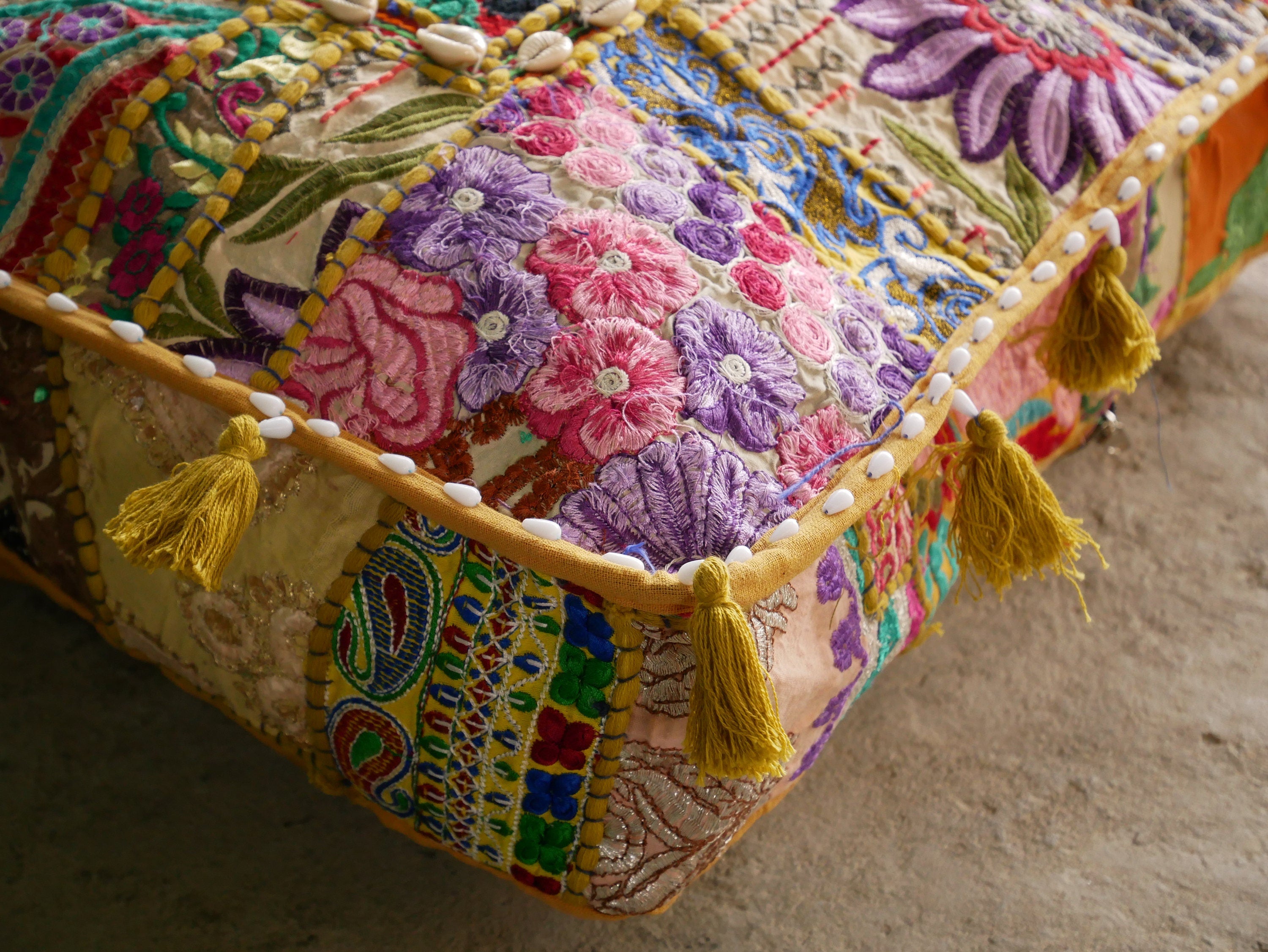 24" Floor pillow cover -Masala- square pouf cushion - Indian style handmade floor seating - The Shanti Home