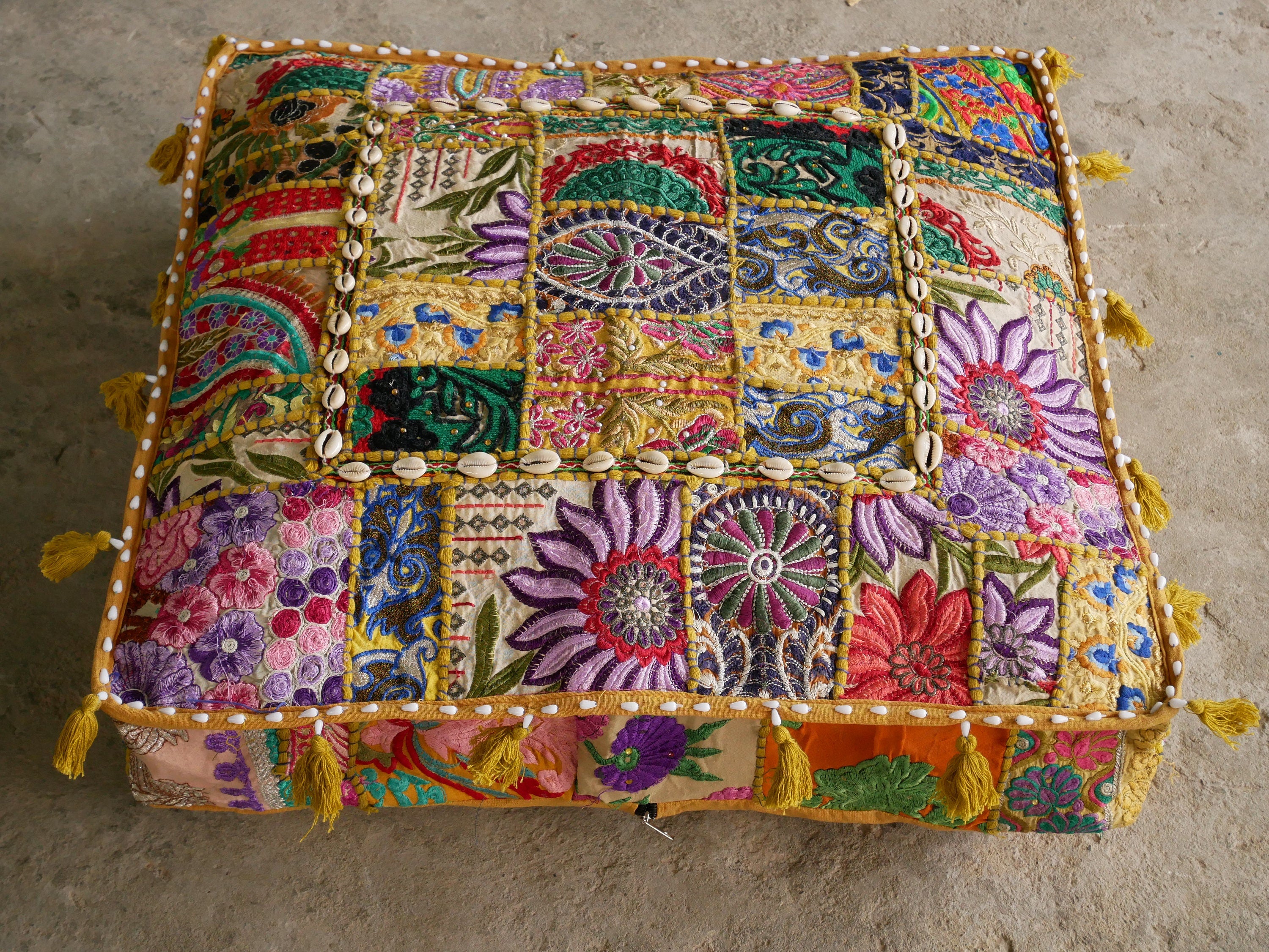 24" Floor pillow cover -Masala- square pouf cushion - Indian style handmade floor seating - The Shanti Home