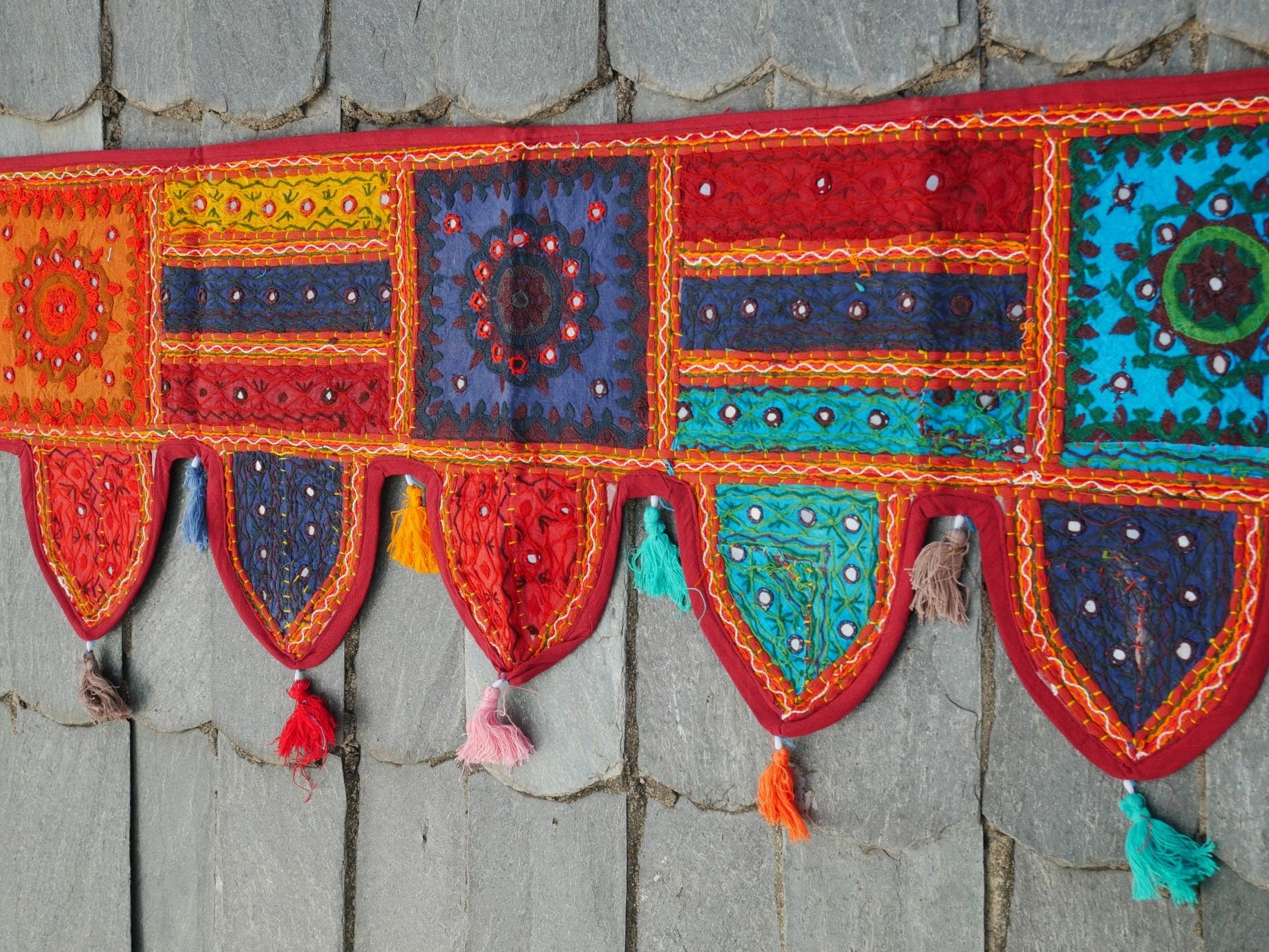 Colorful Toran - Indian door hanging - Boho window valance multicolor - The Shanti Home