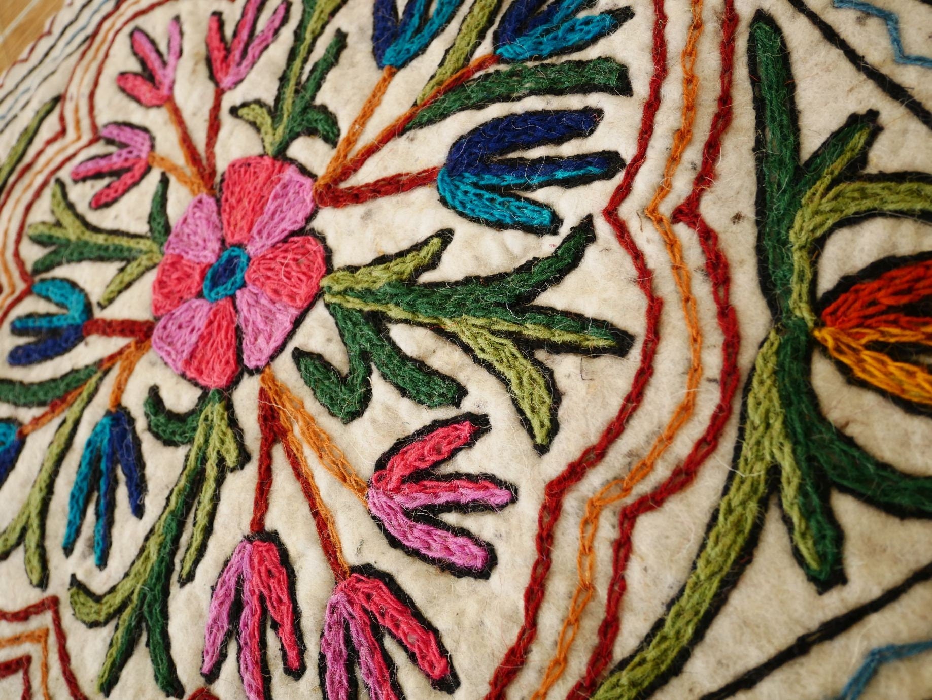 Floor seating pad - Meditation mat - felted wool chair pad | Kashmiri "Namda" rug pad | boho hippie decor - The Shanti Home