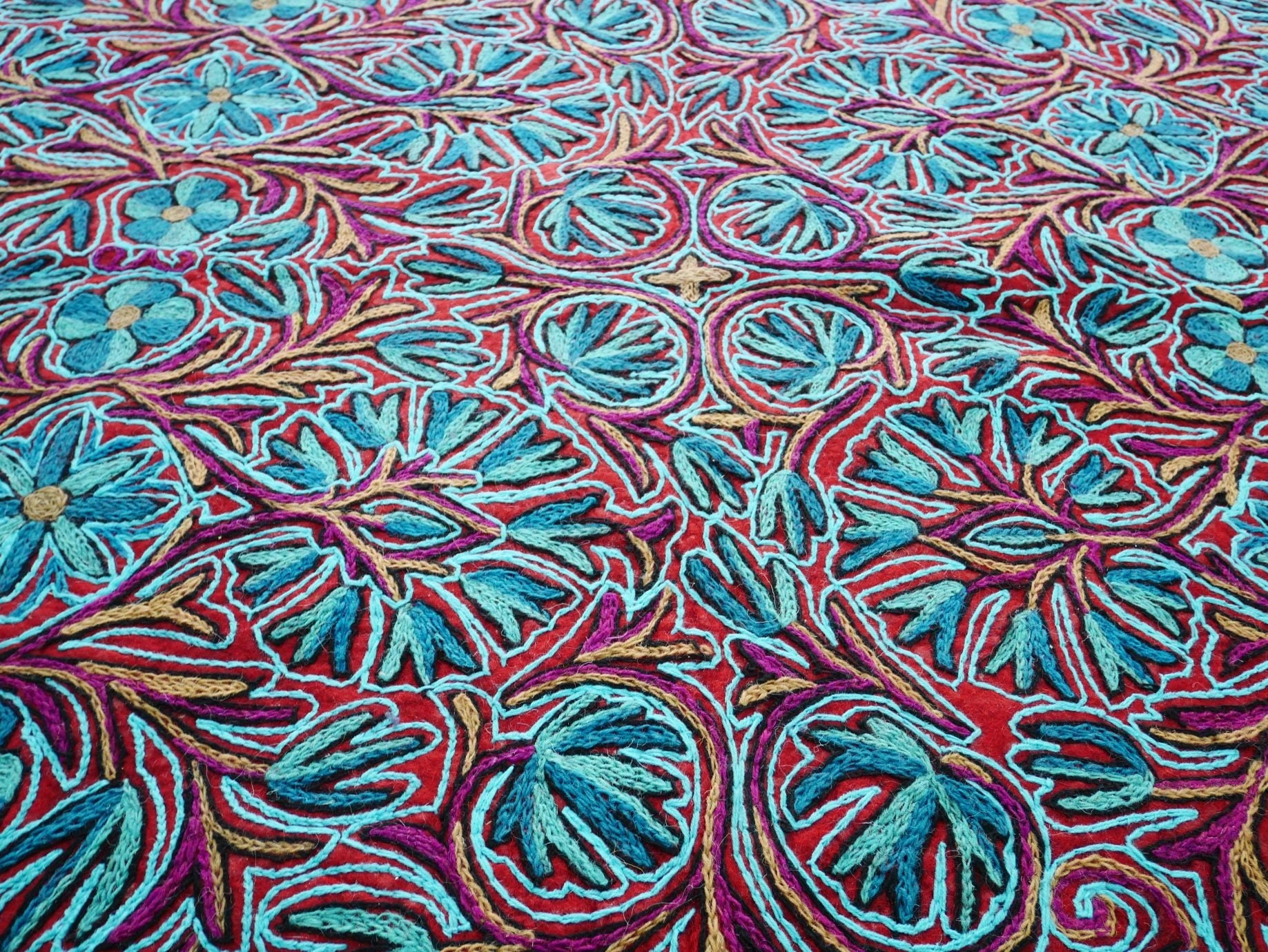 Kashmiri Namda rug 6x4 hand felted and emrboidered wool rug - The Shanti Home