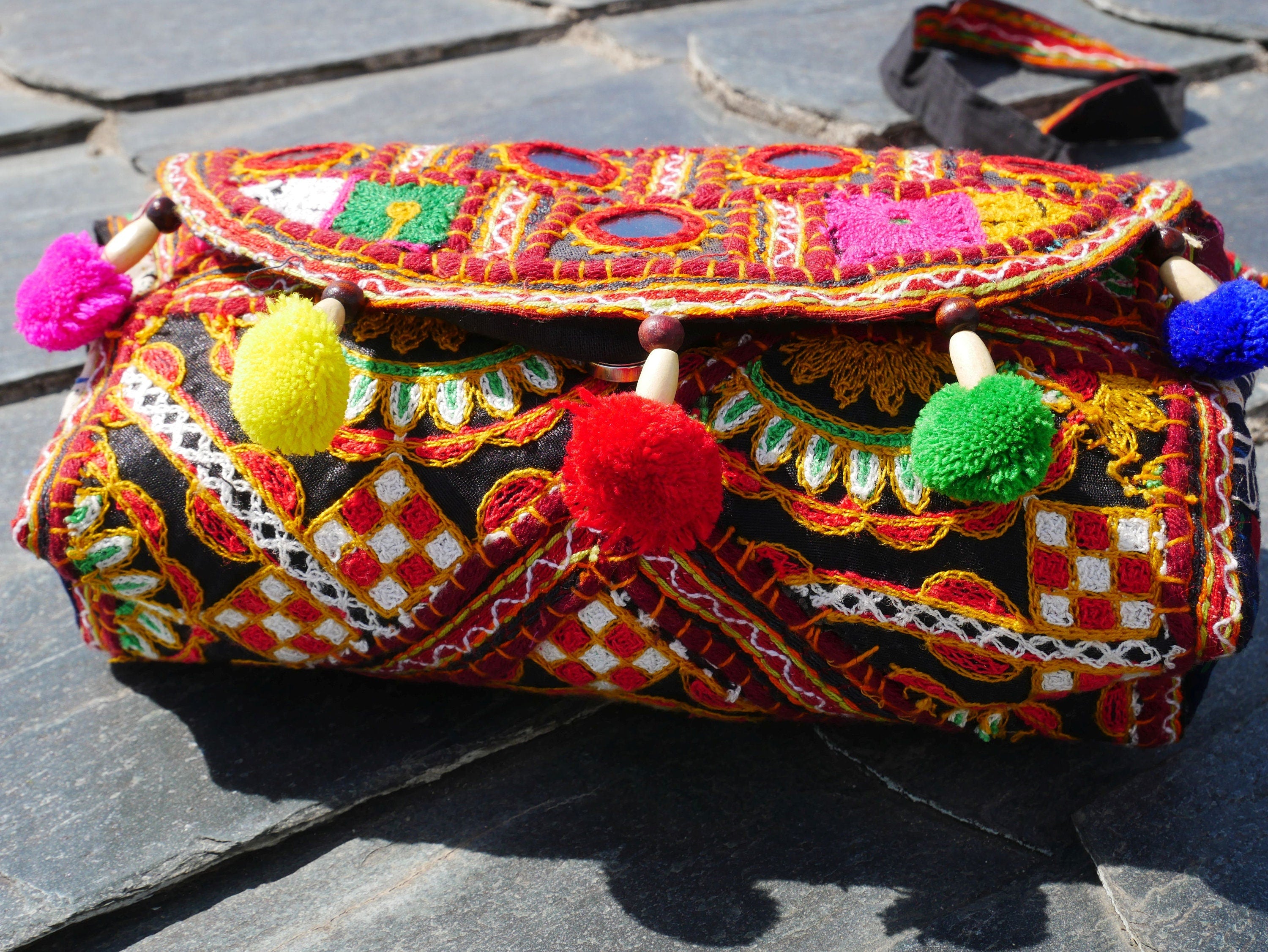 Hippie clutch bag - shoulder bag "Banjara" | Bohemian tribal bag - crossbody | Festival bag - boho gypsy bag | handmade hippie purse - The Shanti Home