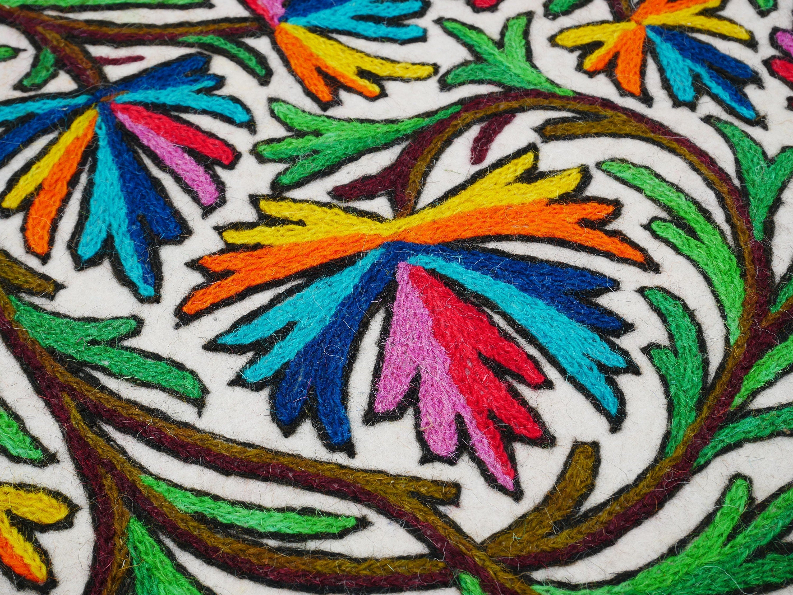 Handmade wool rug "Tree of life" traditional Namda felt rug from Kashmir | hand felted, embroidered 6x4 bohemian rug - colorful floral rug - The Shanti Home