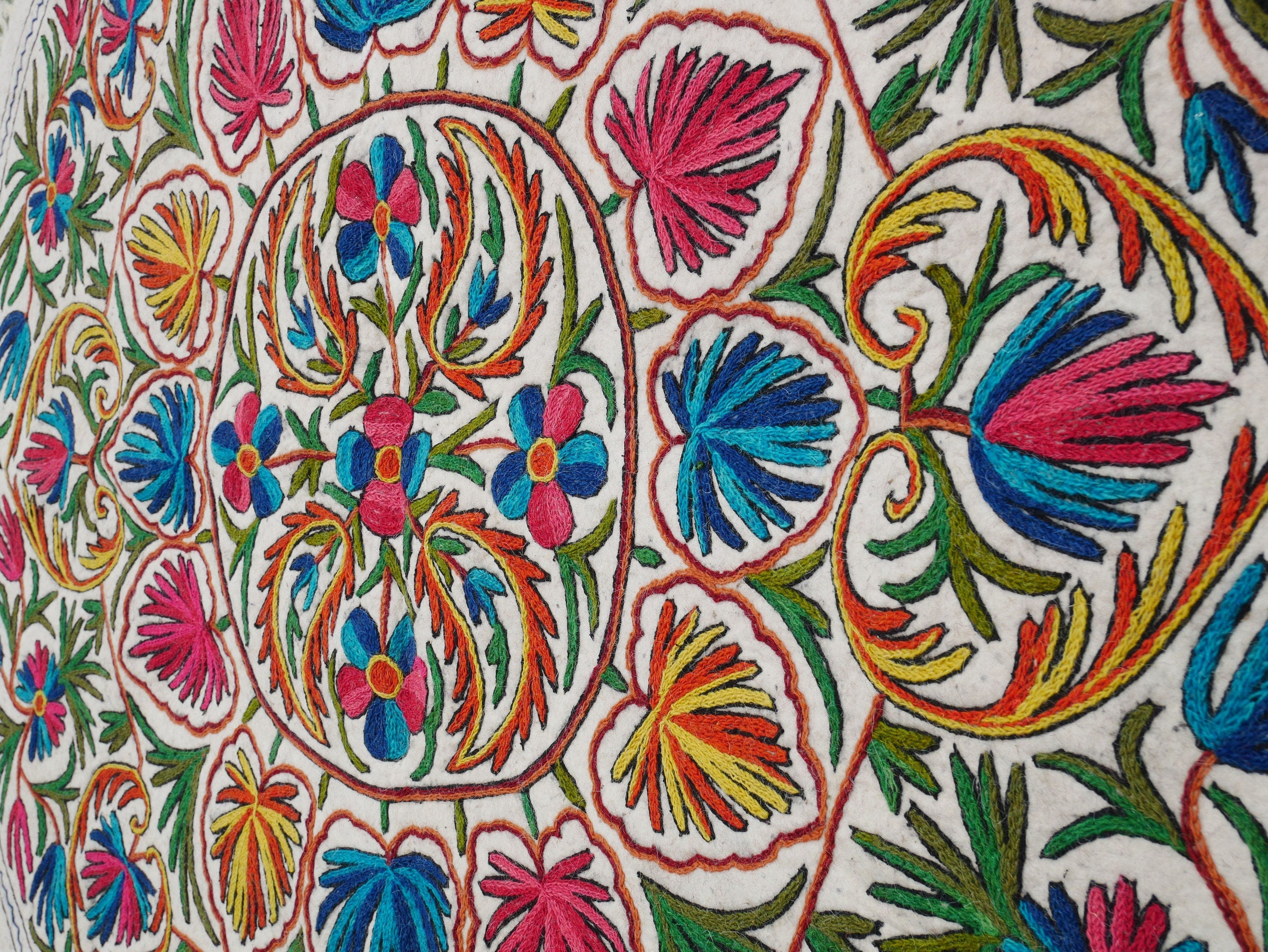 Round area rug - mandala rug 6ft | Kashmiri "Namda" traditional hand felted wool rug | persian floral design | colorful bohemian style - The Shanti Home