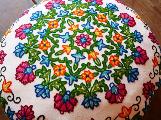 Round floor pillow Kashmiri floor cushion cover | meditation cushion - hand embroidered | bohemian floor seating | Cover only