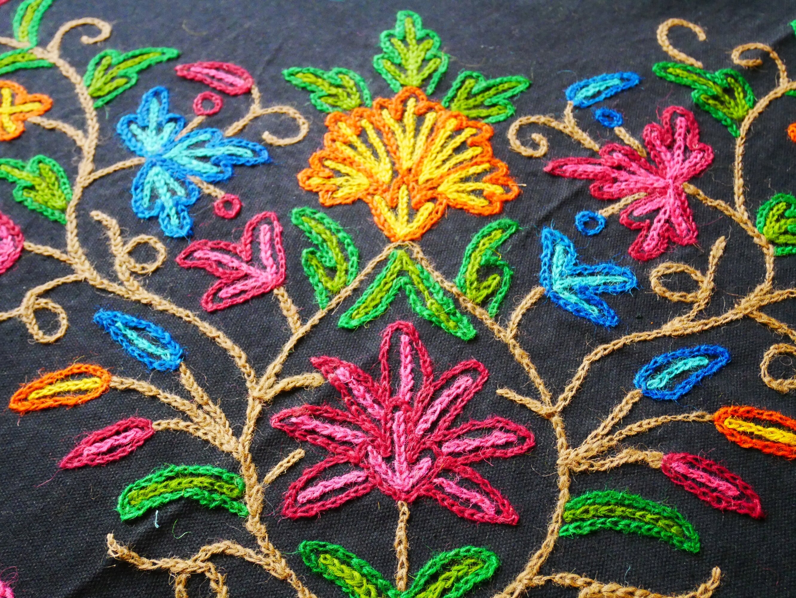 Boho bedding "Shanti Garden" luxury bed cover - hand embroidered queen bedspread - black cotton, floral embroidery - bohemian throw - The Shanti Home