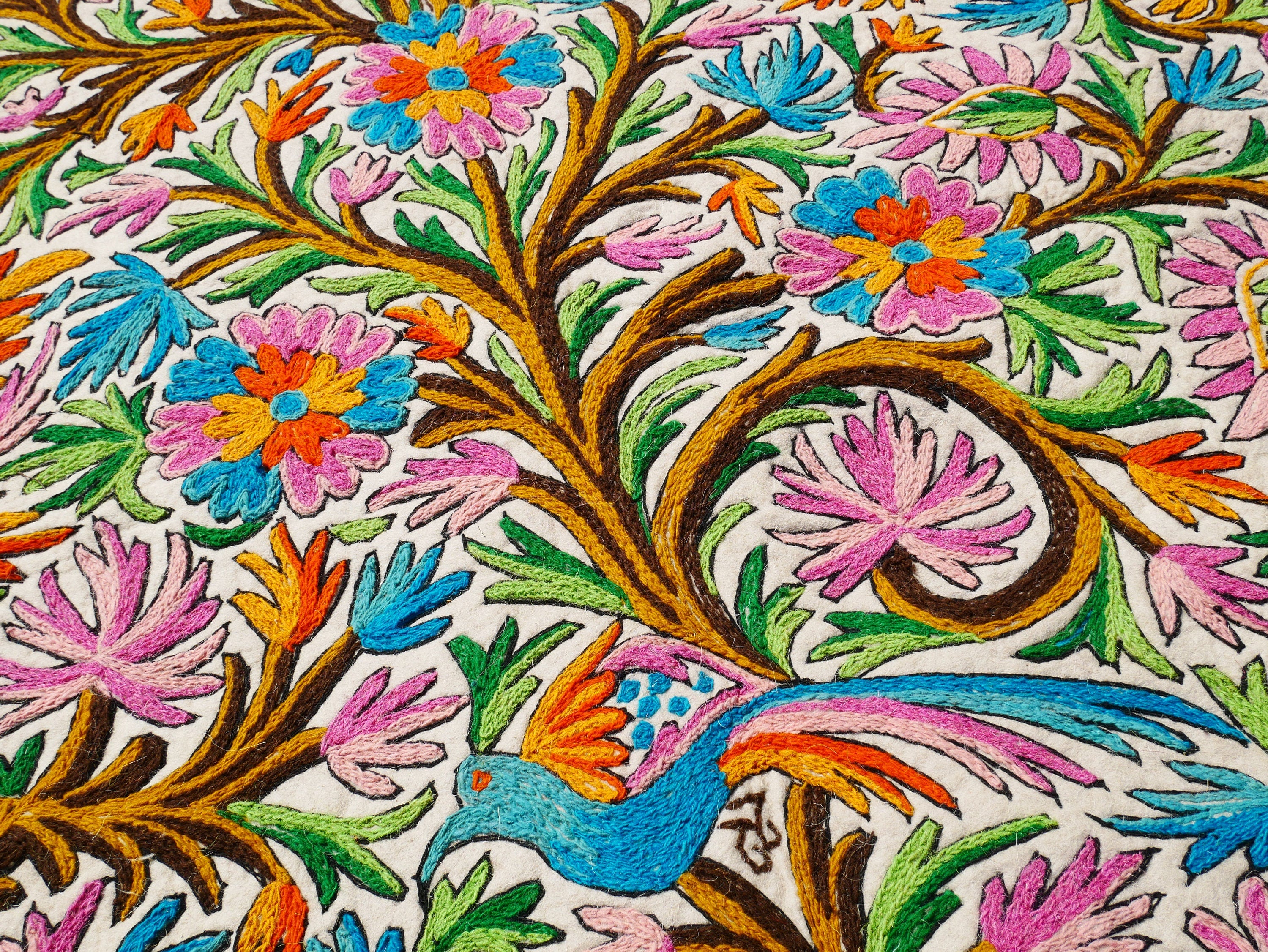 Boho wool rug "Magical Jungle" traditional Namda felt rug from Kashmir - The Shanti Home