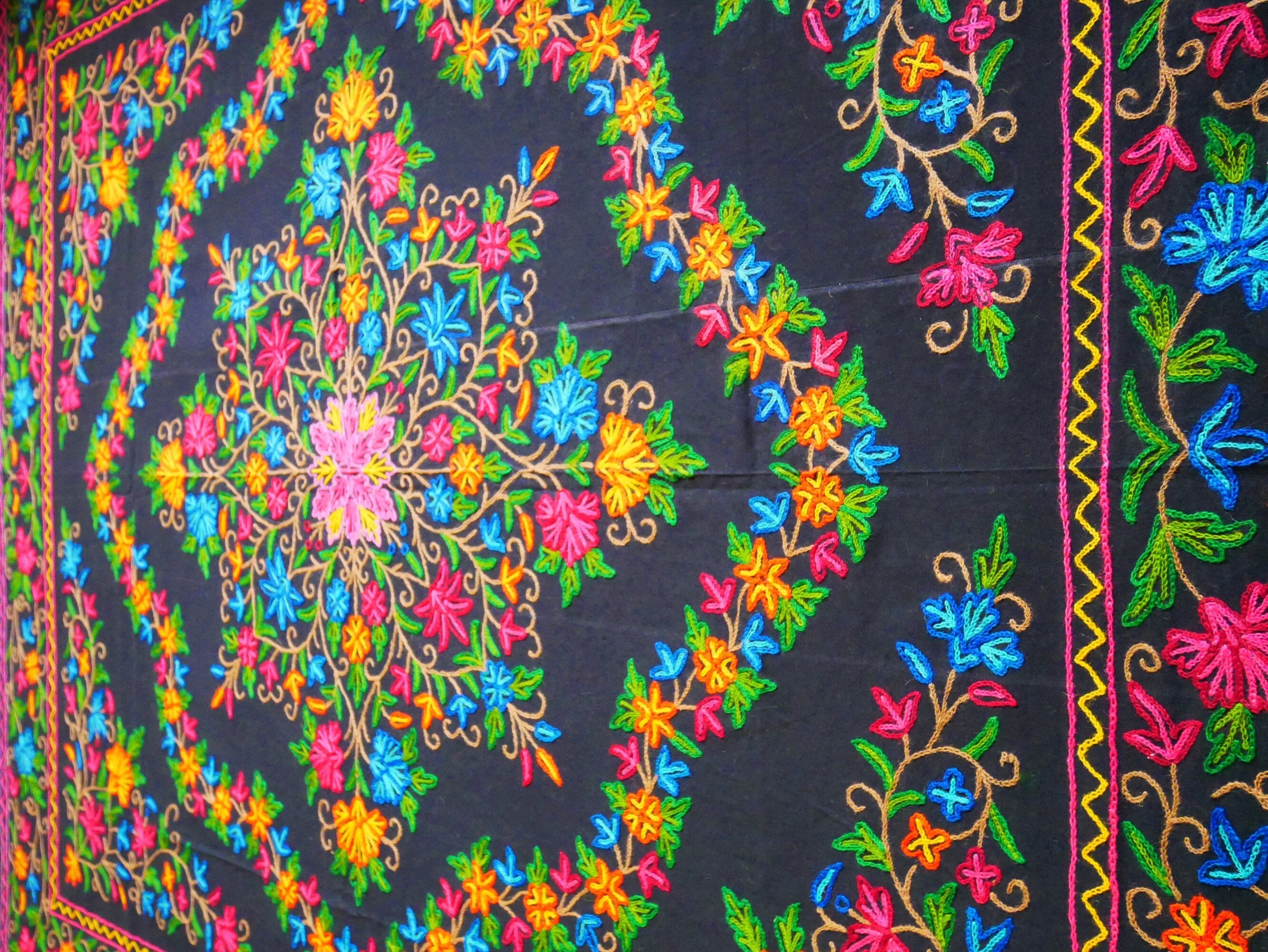 Boho bedding "Shanti Garden" luxury bed cover - hand embroidered queen bedspread - black cotton, floral embroidery - bohemian throw - The Shanti Home