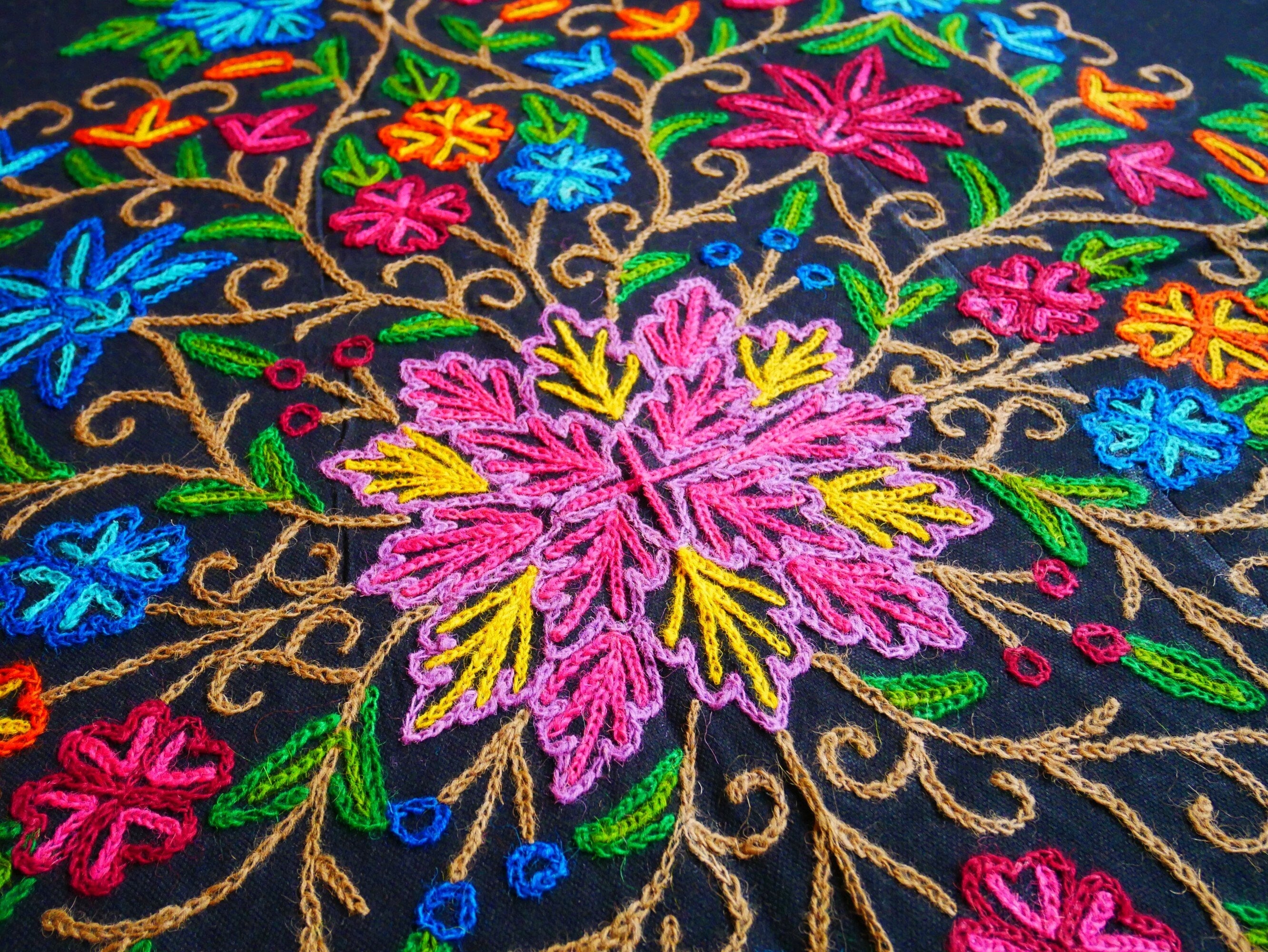 Boho bedding "Shanti Garden" luxury bed cover - hand embroidered queen bedspread - black cotton, floral embroidery - bohemian throw - The Shanti Home