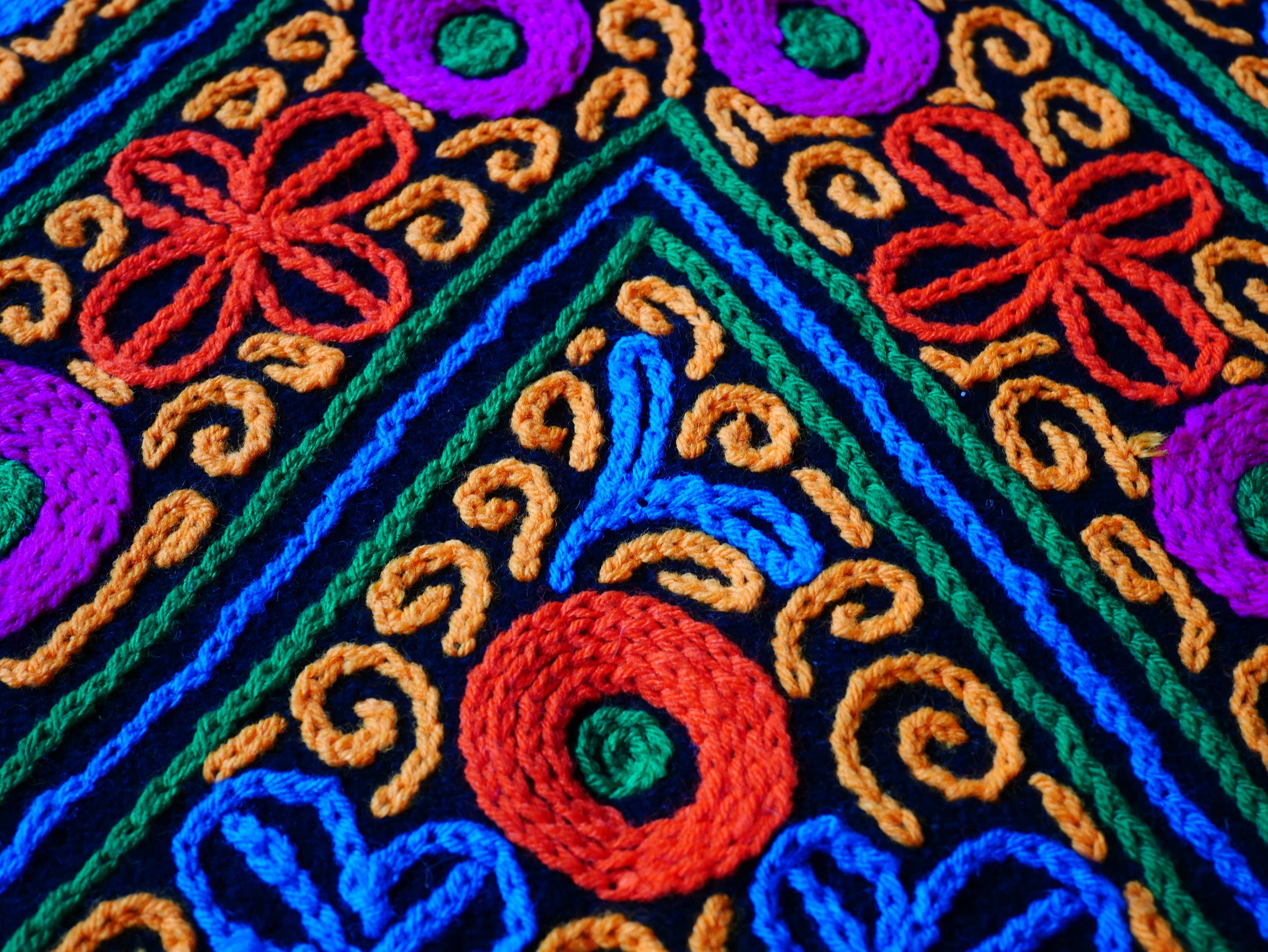 Colorful wool rug - handmade Kashmiri "Gabba" 6x9 wool rug blanket - embroidered floral rug throw - The Shanti Home