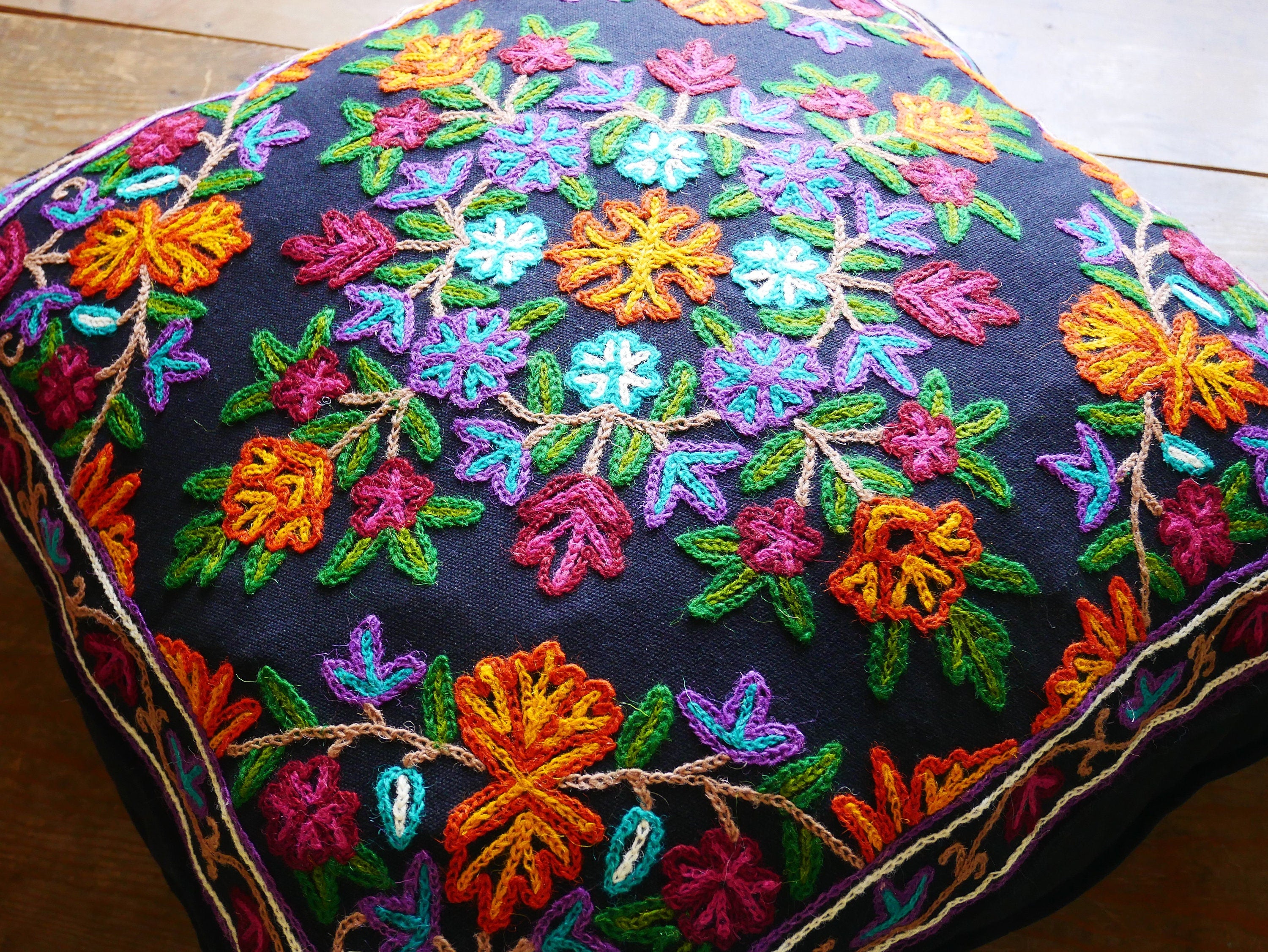 Kashmiri floor pillow cover - Meditation cushion "Shanti" 24x24 inches - The Shanti Home