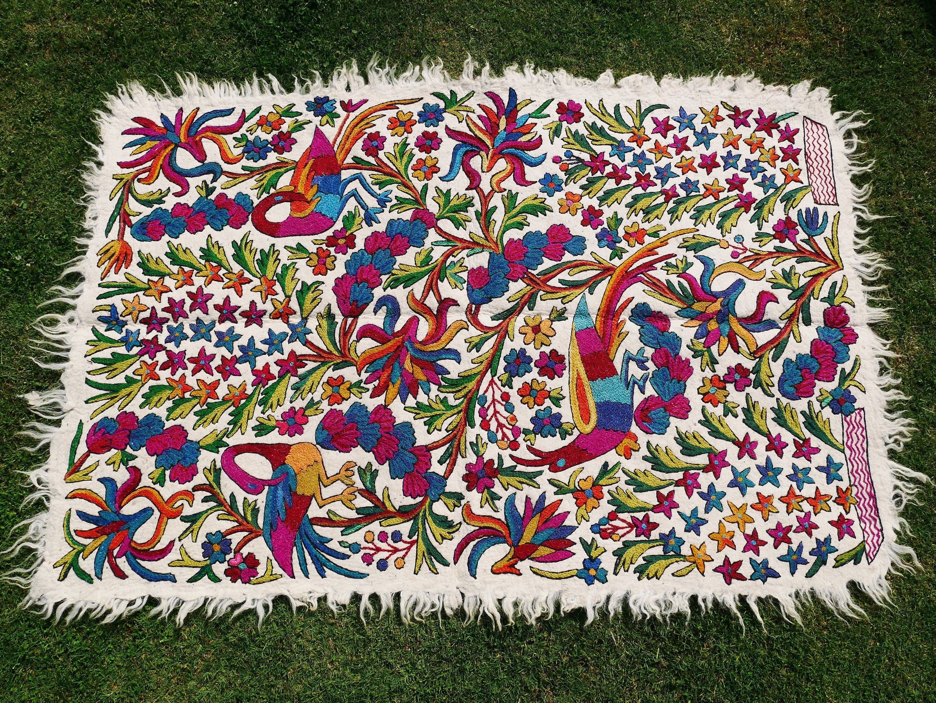 Handmade wool rug "Shalimar" traditional Namda felt rug from Kashmir | hand felted, embroidered 6x4 bohemian floor seating - boho area rug - The Shanti Home
