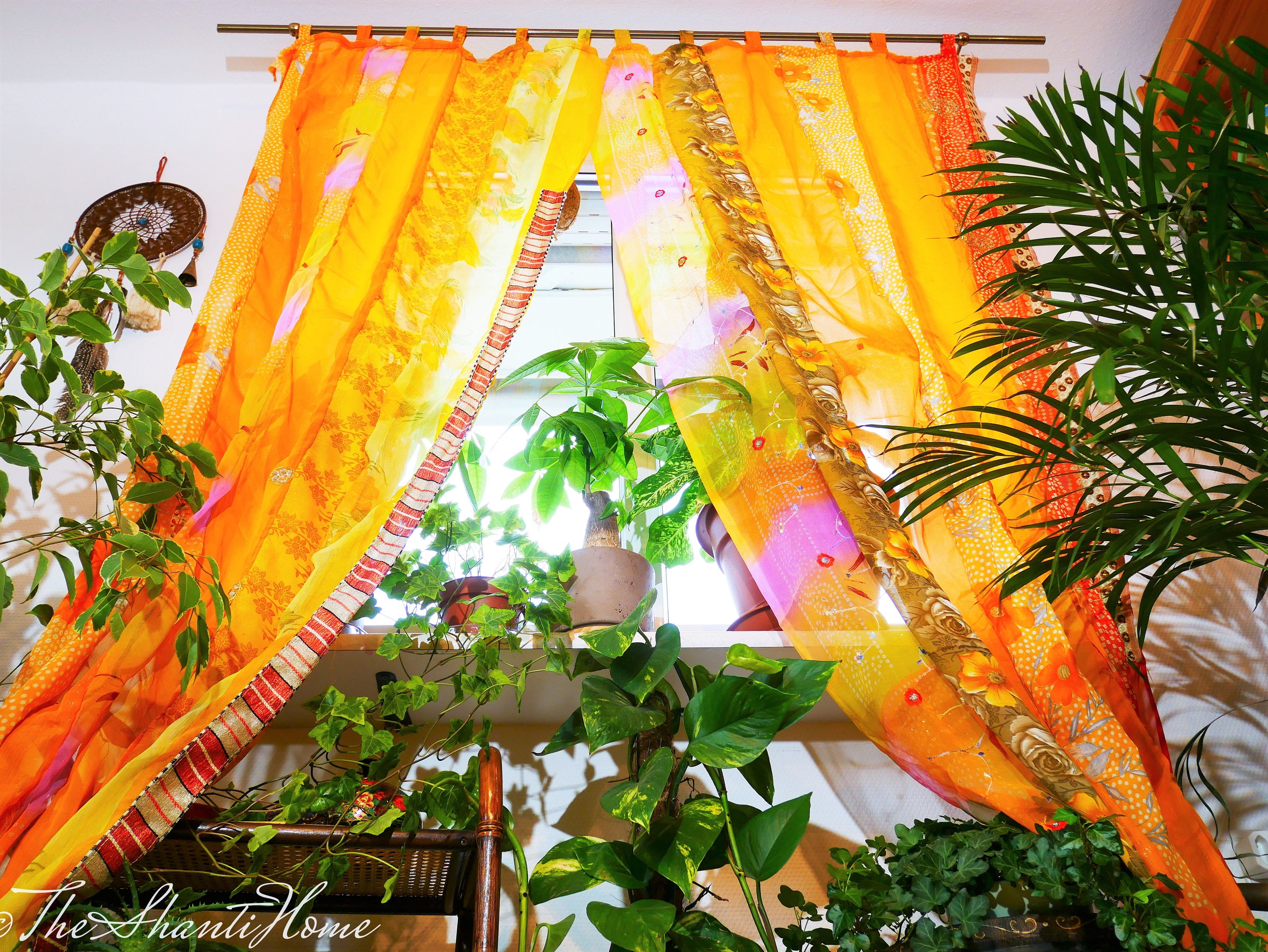 Boho curtains Indian saree curtain | handmade patchwork curtains for bohemian window decor - The Shanti Home