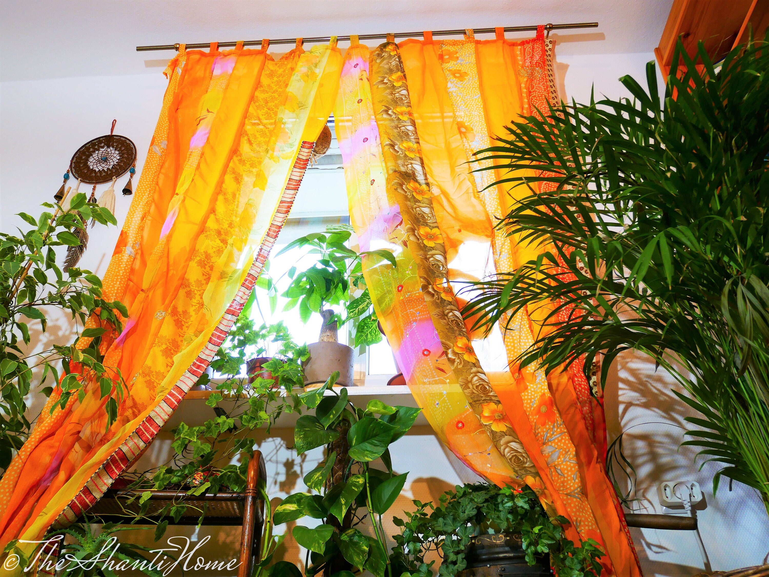Boho curtains Indian saree curtain | handmade patchwork curtains for bohemian window decor - The Shanti Home