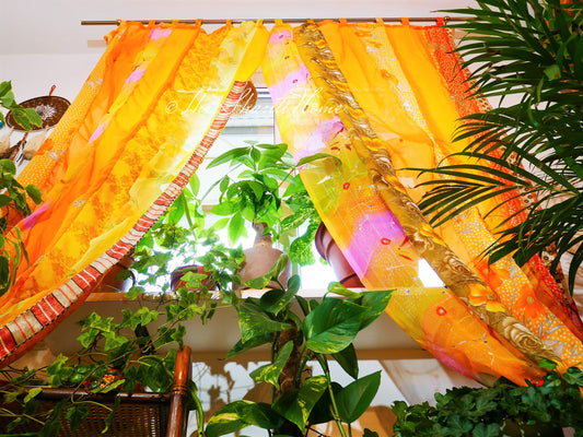 Boho curtains Indian saree curtain | handmade patchwork curtains for bohemian window decor - The Shanti Home