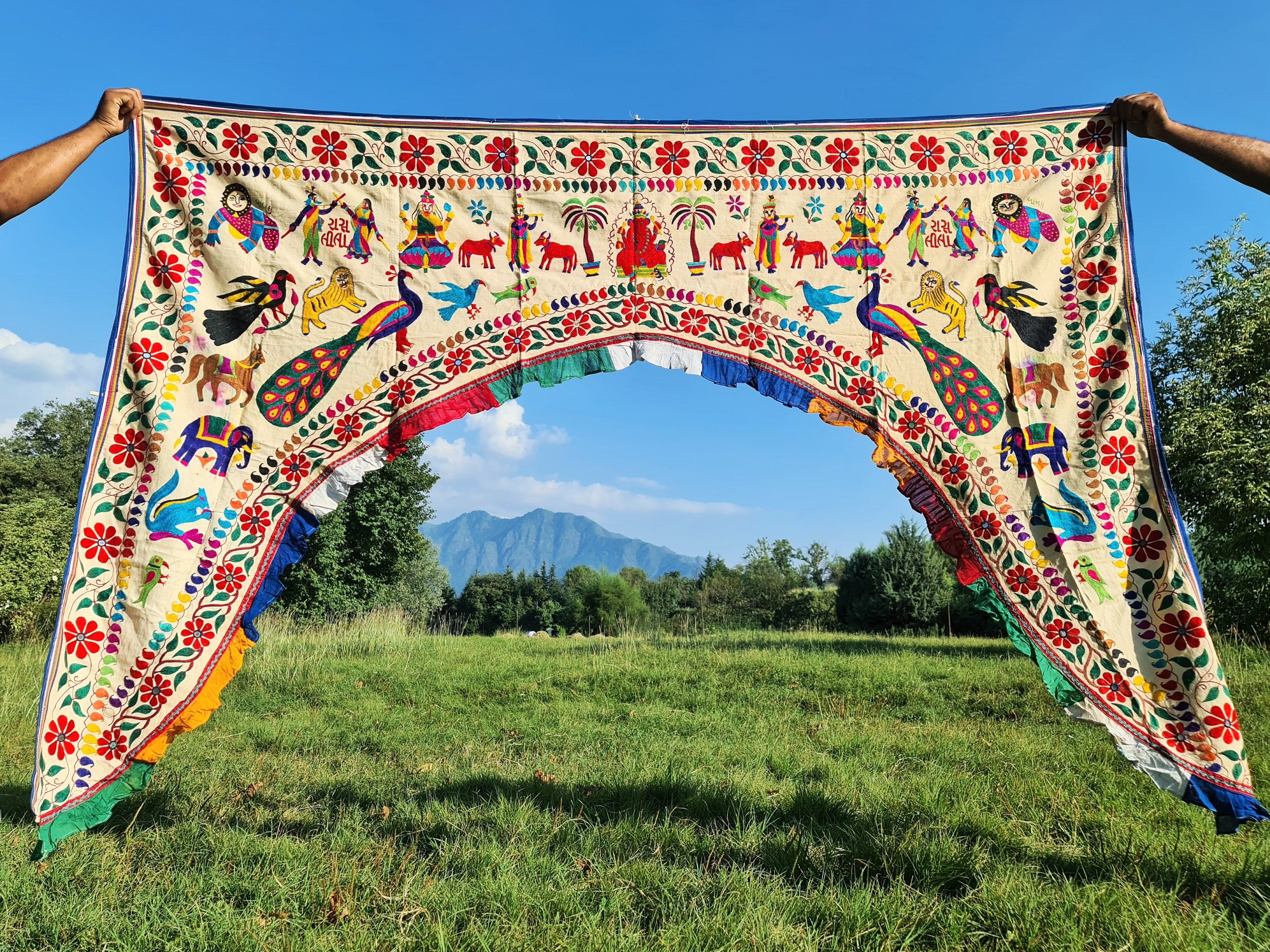 Vintage door valance - colorful Toran - Indian window topper | authentic tribal door decor | boho wall tapestry - bohemian curtain - The Shanti Home