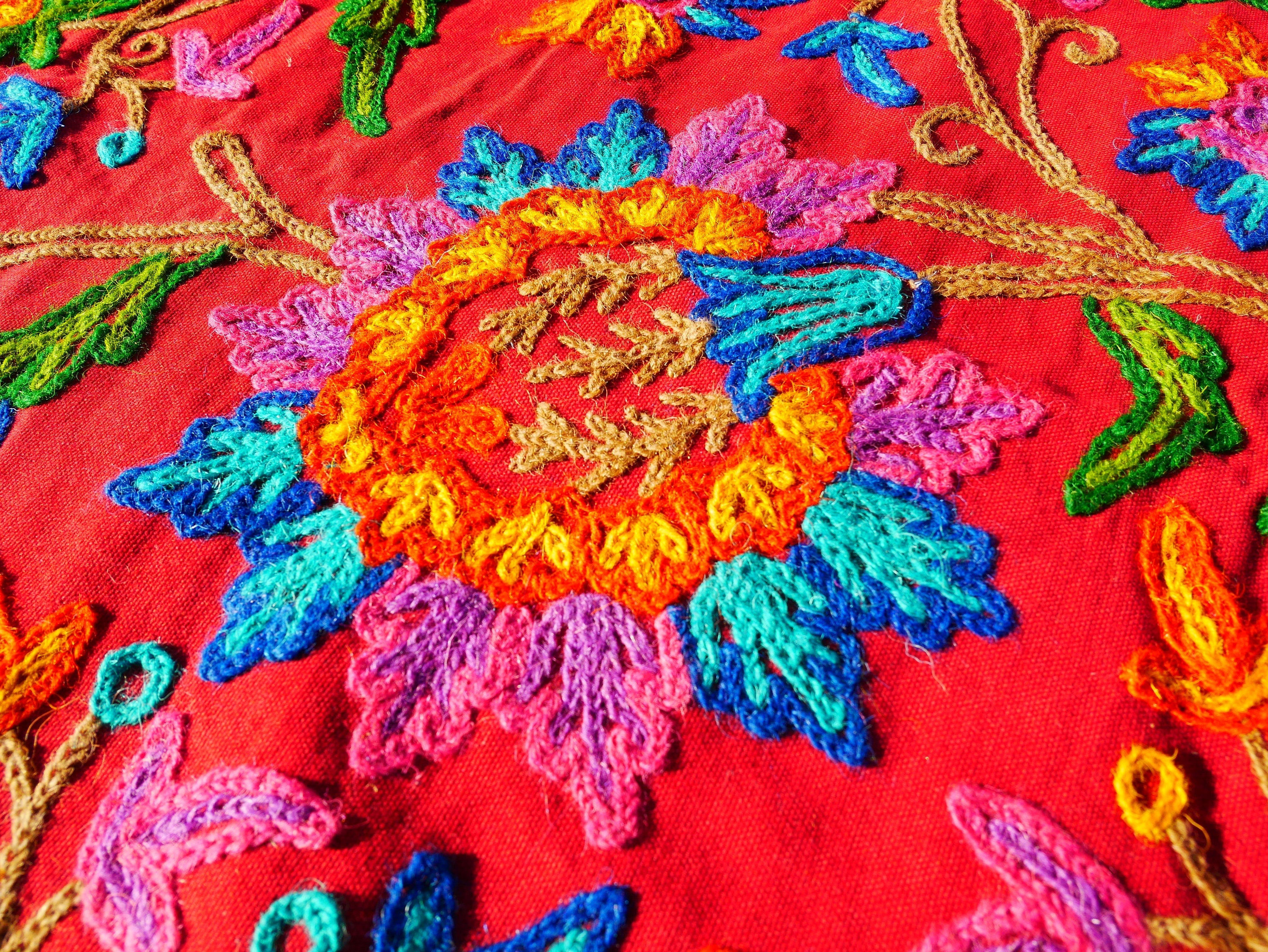 Boho bedding "Posh Dar" luxury bed cover from Kashmir - hand embroidered bedspread - The Shanti Home