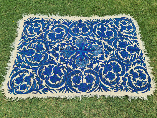 Flower rug - boho wool rug | traditional Namda felt rug from Kashmir | hand felted, embroidered 6x4 bohemian floor seating - boho area rug