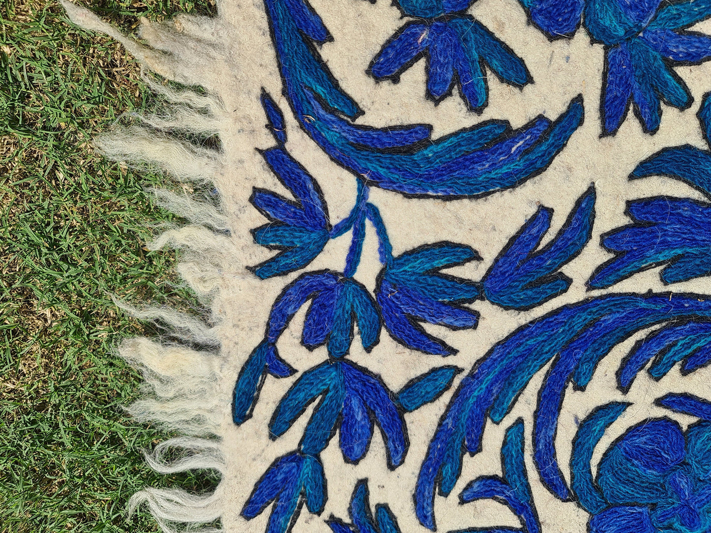 Flower rug - boho wool rug | traditional Namda felt rug from Kashmir | hand felted, embroidered 6x4 bohemian floor seating - boho area rug - The Shanti Home