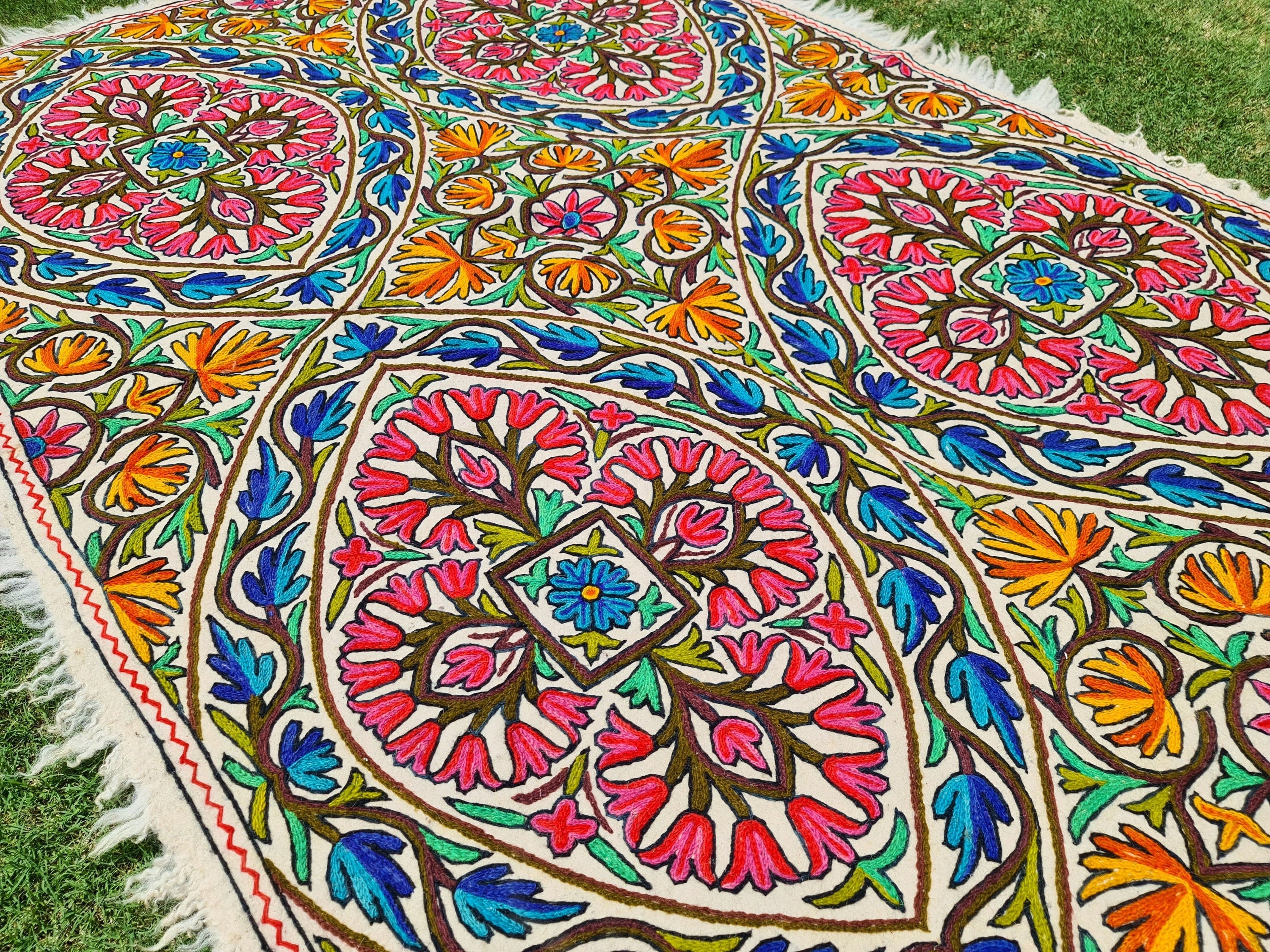Warmth and Whimsy: Handmade Namda Wool Rug 5x7ft – Crafted with Love in Kashmir for Cozy Floors and Boho Flair - The Shanti Home
