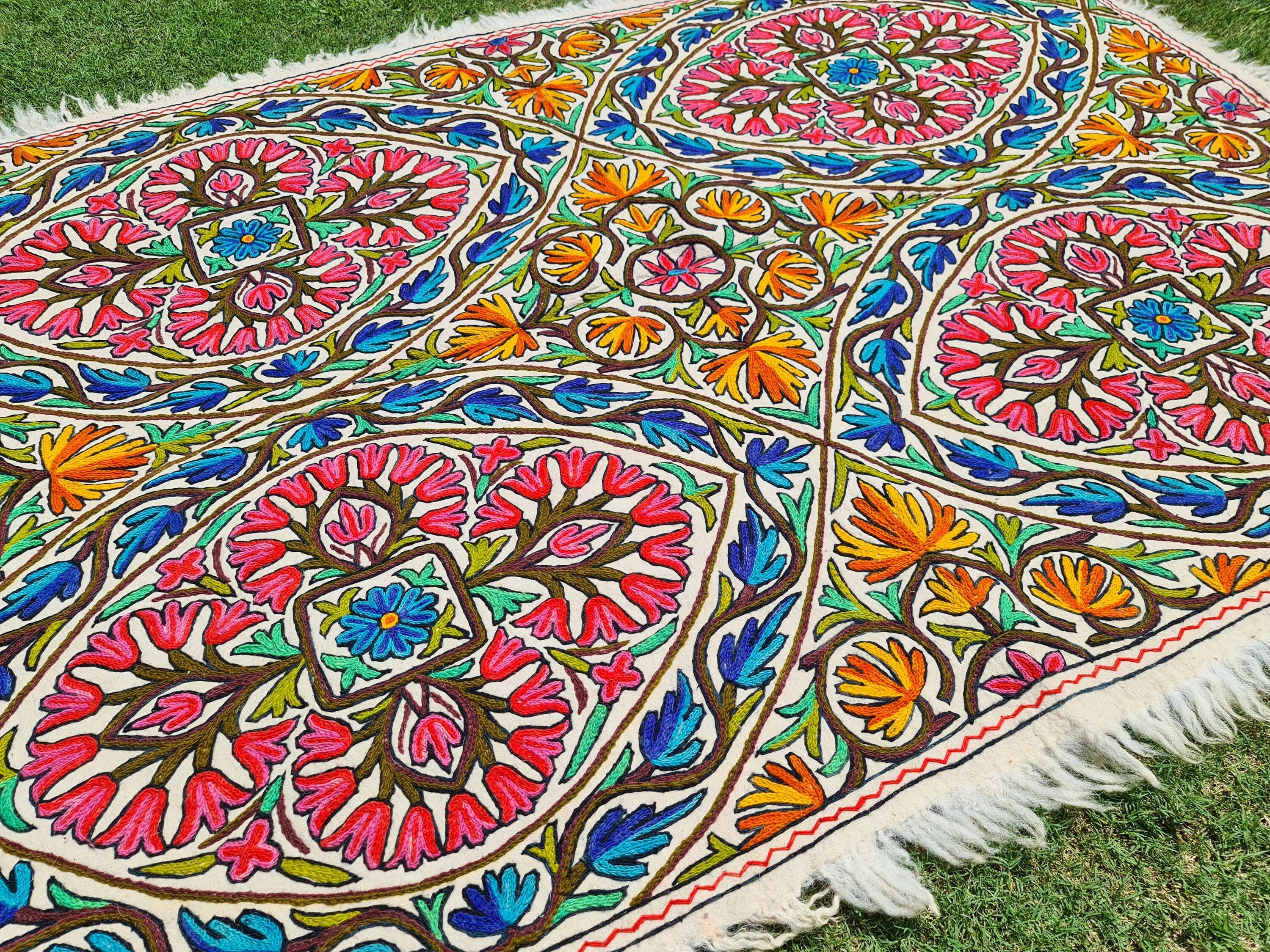 Warmth and Whimsy: Handmade Namda Wool Rug 5x7ft – Crafted with Love in Kashmir for Cozy Floors and Boho Flair - The Shanti Home