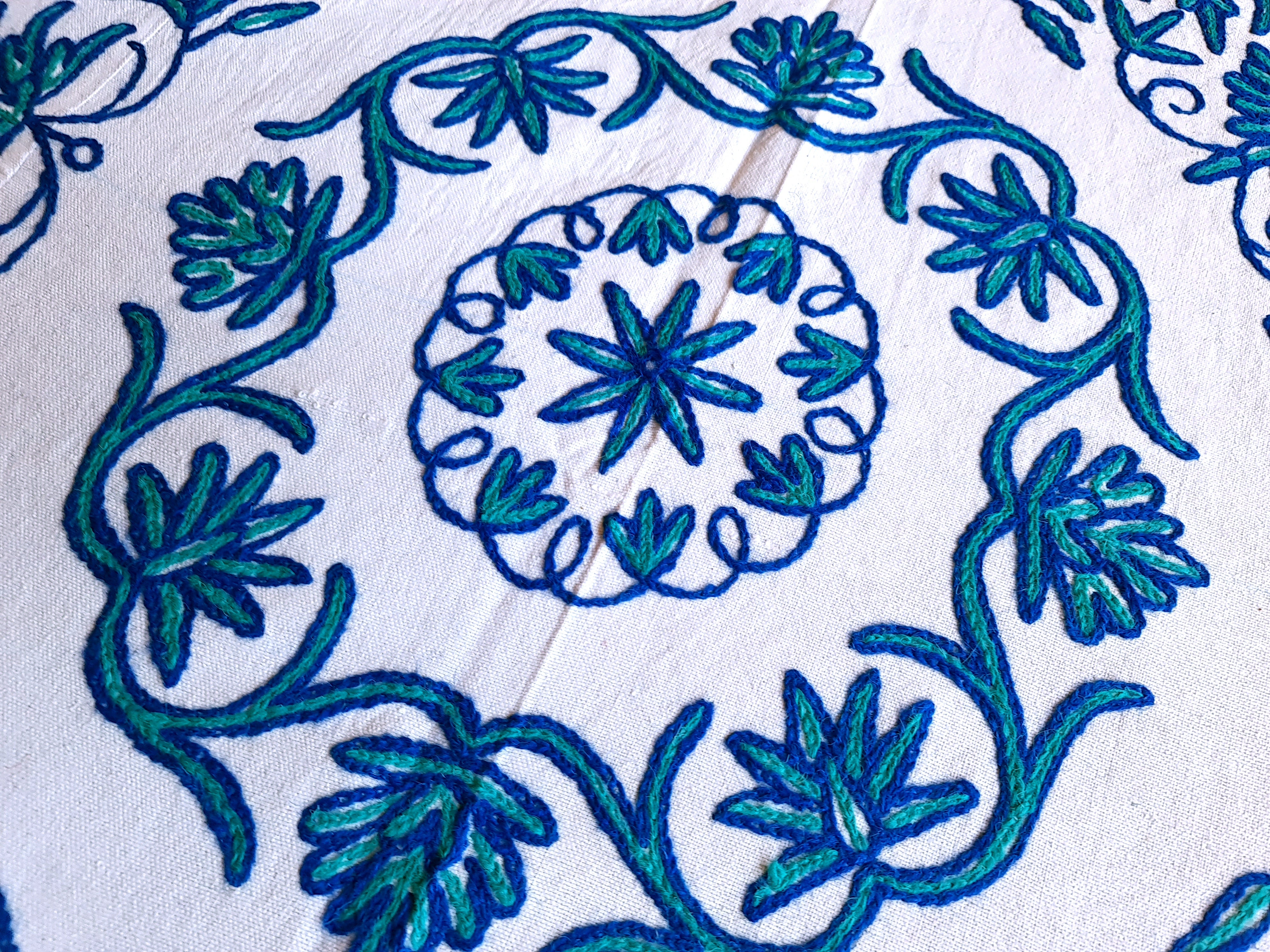 Hand embroidered Kashmiri bedspread - colorful crewel embroidery - large boho bed throw - The Shanti Home