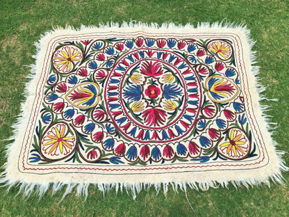 Wool rug Kashmiri "Namda" 6x4  hand felted and embroidered area rug - bohemian soft bedroom rug