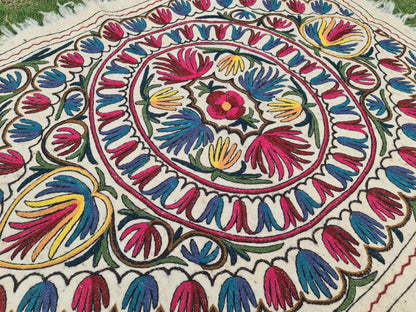 Wool rug Kashmiri "Namda" 6x4  hand felted and embroidered area rug - bohemian soft bedroom rug