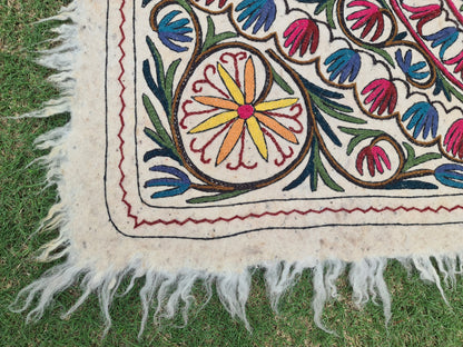Wool rug Kashmiri "Namda" 6x4  hand felted and embroidered area rug - bohemian soft bedroom rug