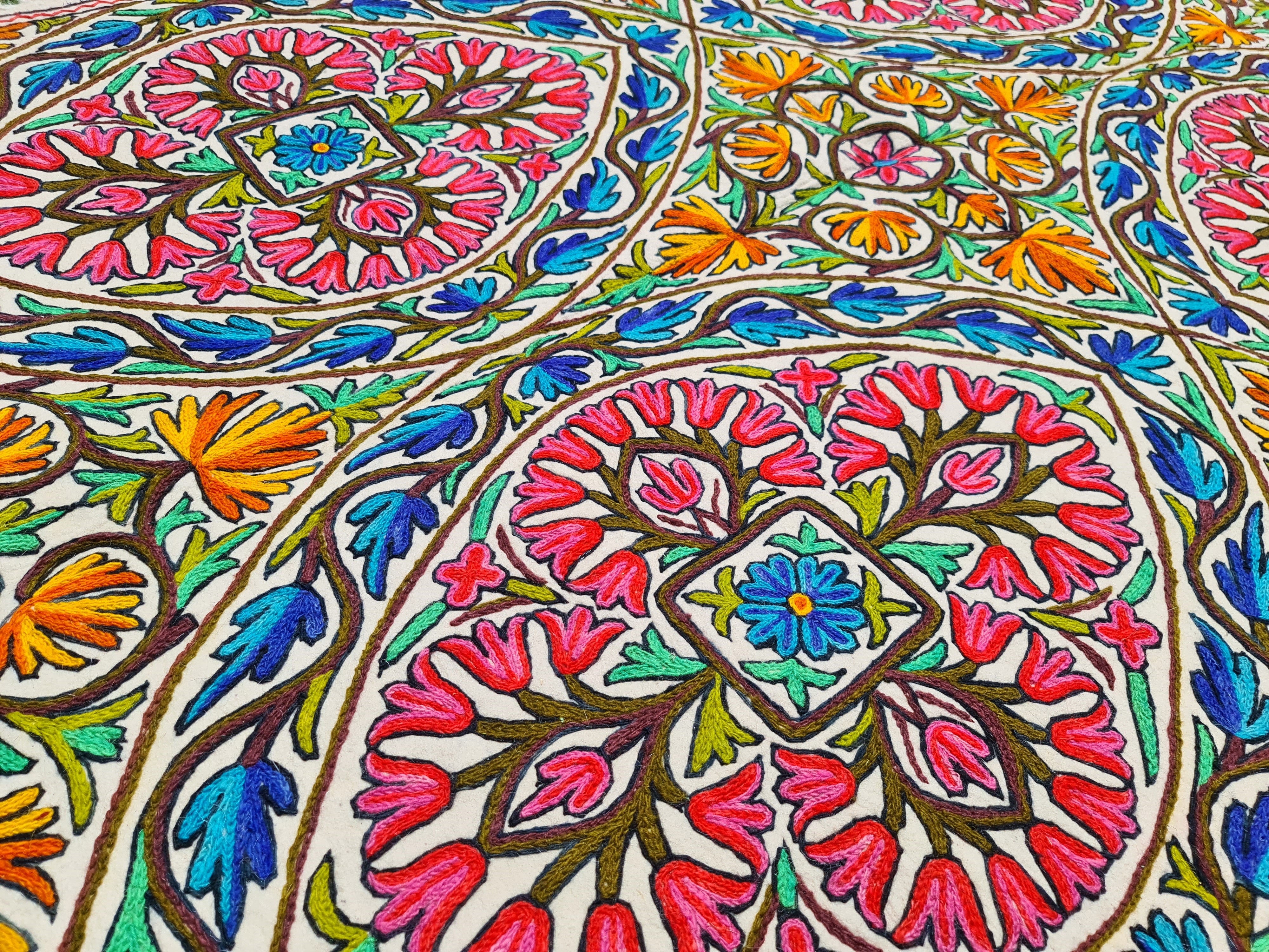 Kashmiri Namda wool rug boho area rug | colorful traditional hand felted Carpet 7x5 ft Floral embroidery - The Shanti Home