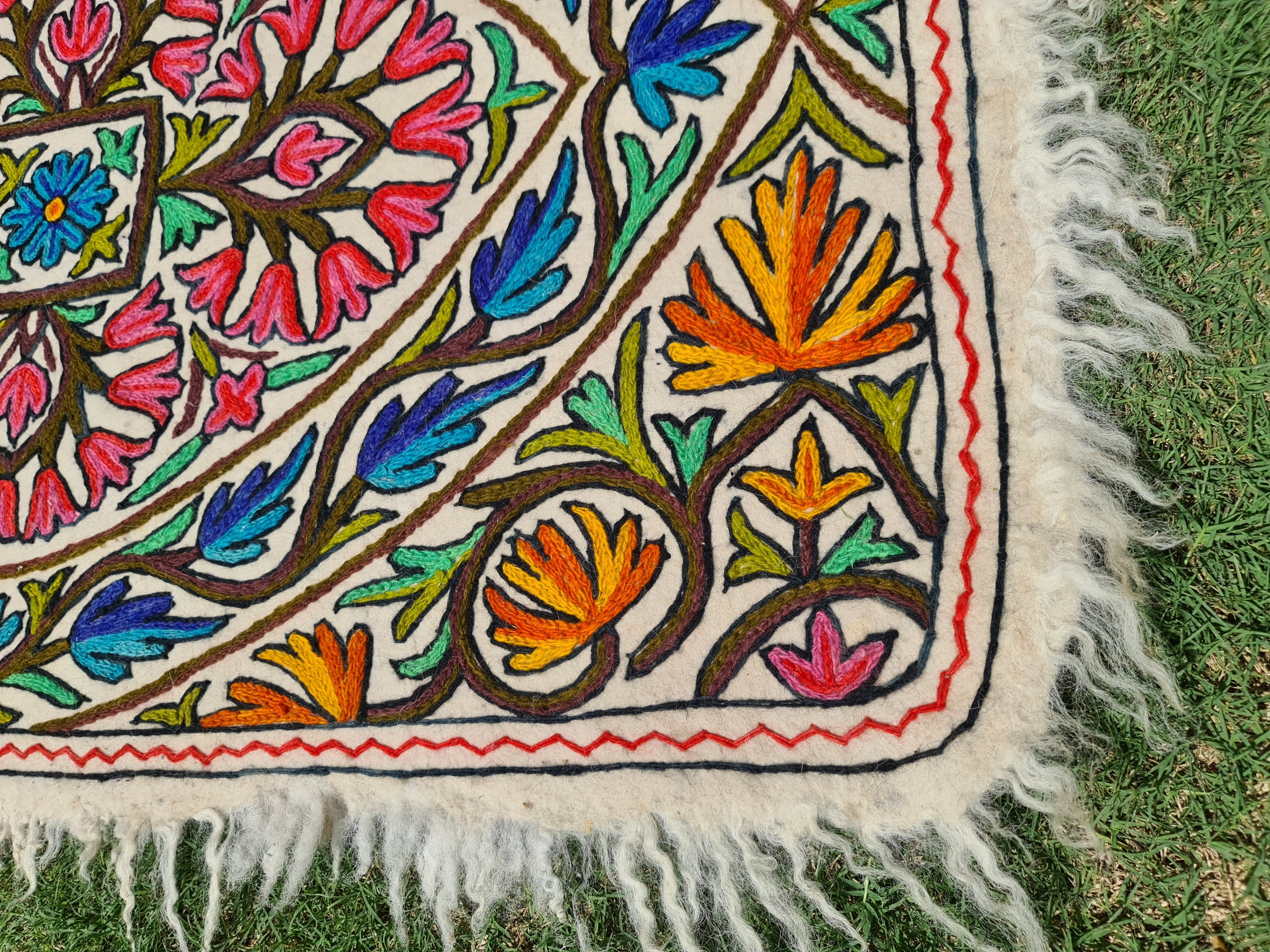 Warmth and Whimsy: Handmade Namda Wool Rug 5x7ft – Crafted with Love in Kashmir for Cozy Floors and Boho Flair - The Shanti Home