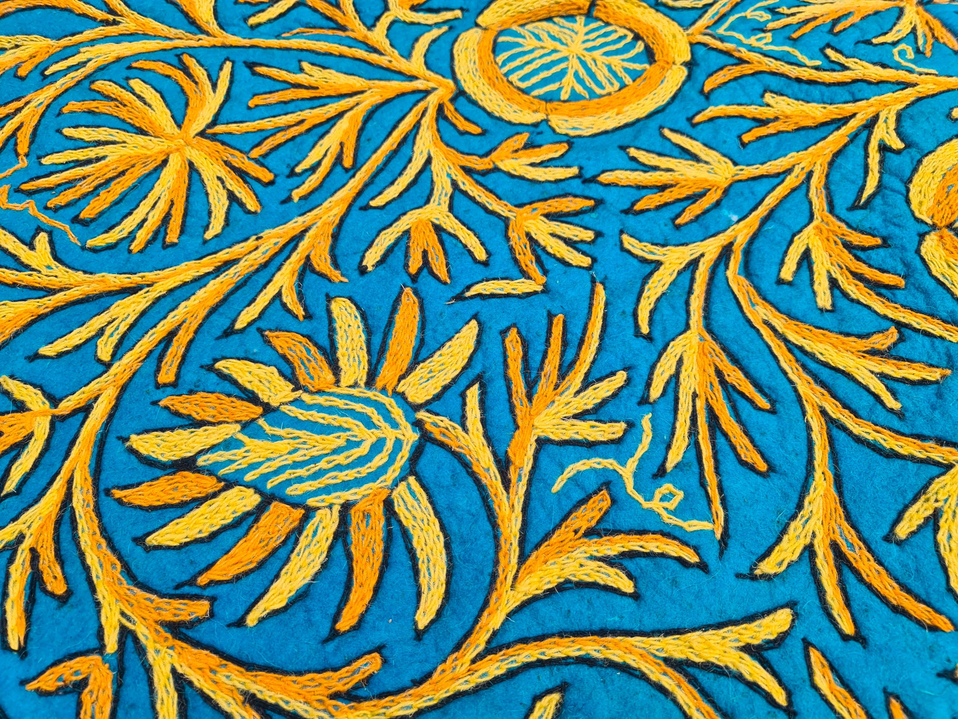 5ft Flower Namda - boho wool rug | hand felted and embroidered - Kashmiri area rug - Round wool rug - The Shanti Home