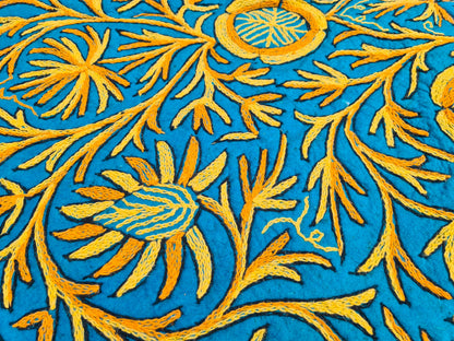 5ft Flower Namda - boho wool rug | hand felted and embroidered - Kashmiri area rug - Round wool rug - The Shanti Home