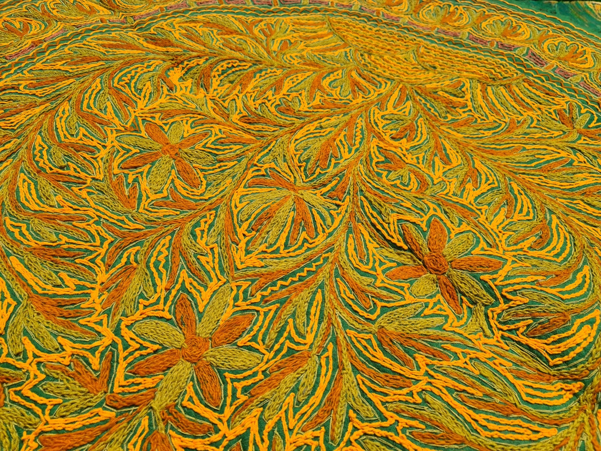 Kashmiri Namda rug 6ft - Mandala wool rug - boho area rug handfelted and embroidered - The Shanti Home