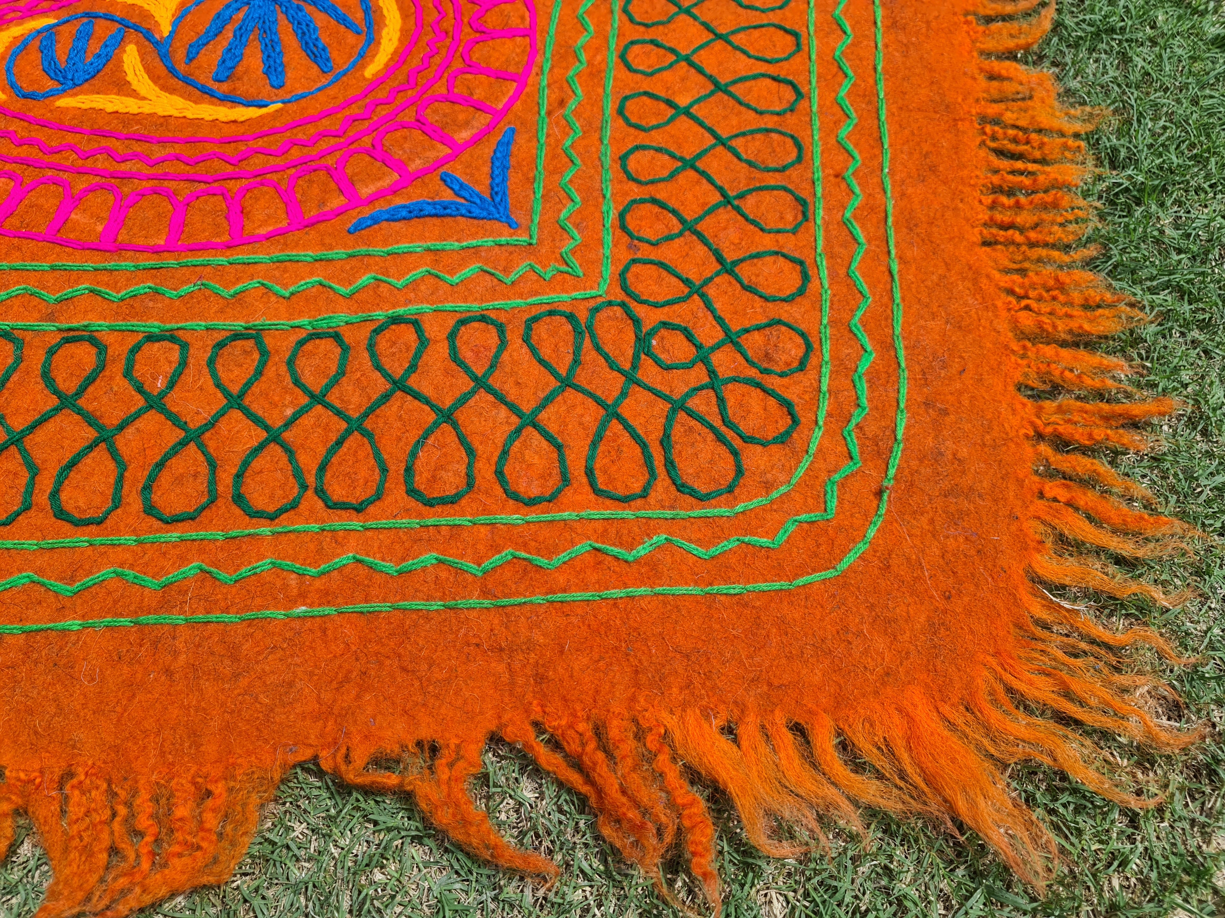 Felted wool rug Kashmiri "Namda" colorful floral rug | embroidered soft wool bedroom rug - The Shanti Home